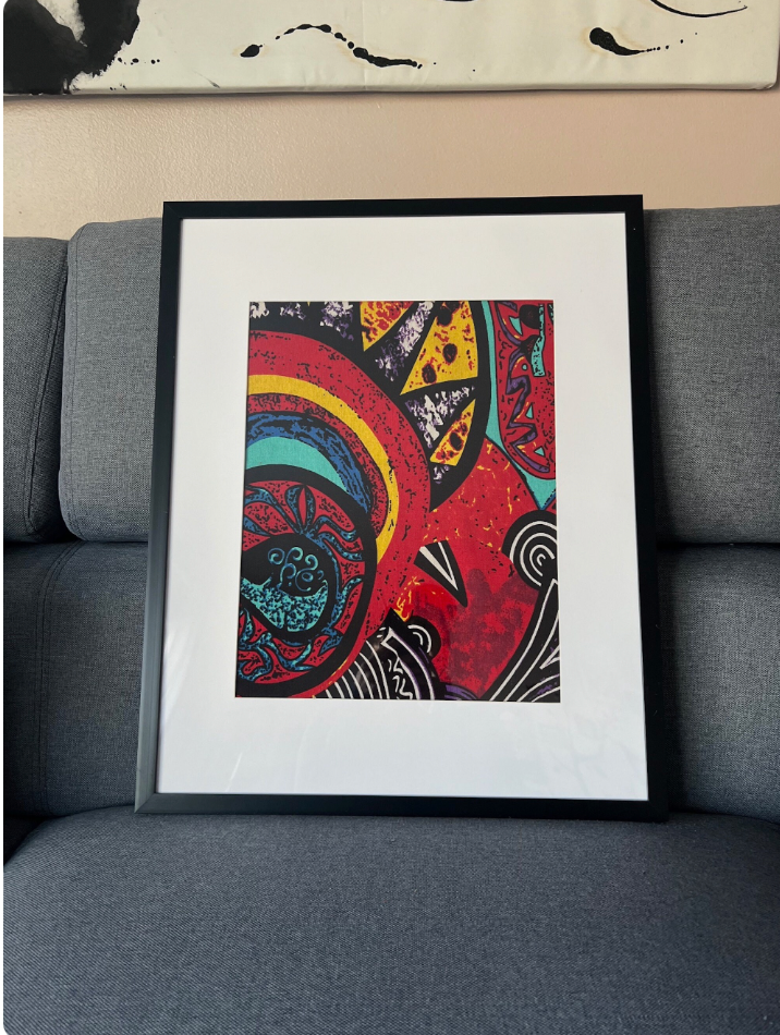 16 x 20 Framed Indian Ethnic Cotton Linen Fabric Textile Wall Art