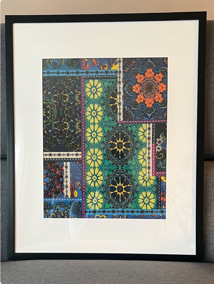 16 x 20 Framed Indian Ethnic Cotton Linen Fabric Textile Wall Art