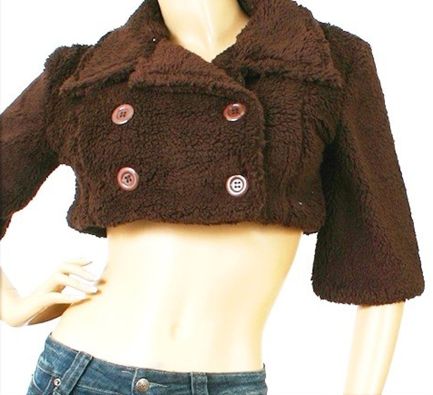 Faux Fur Double Breasted Crop Jacket Bolero