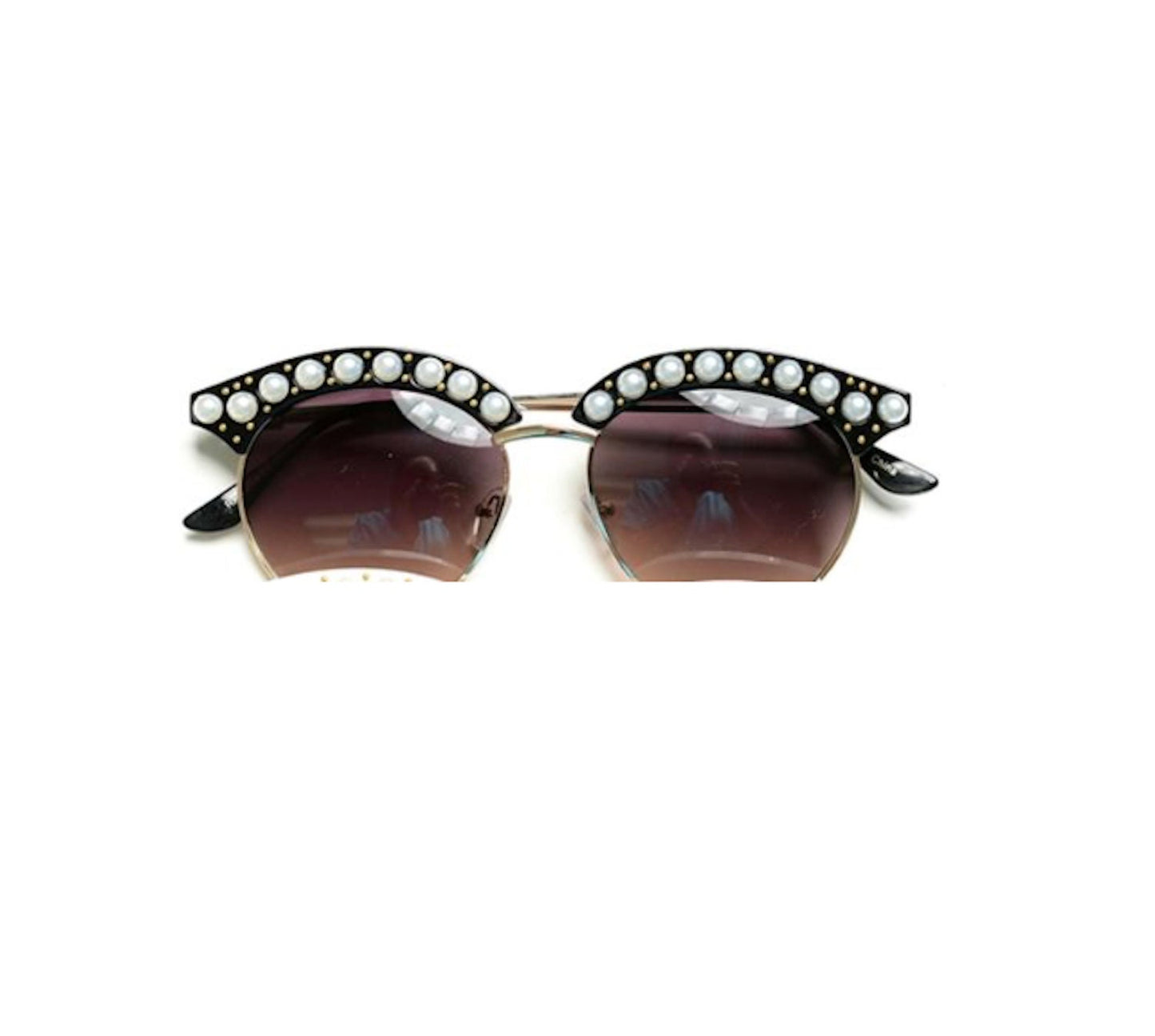 Oversized Vintage Retro Pearl Cat Eye Brow Frame Sunglasses