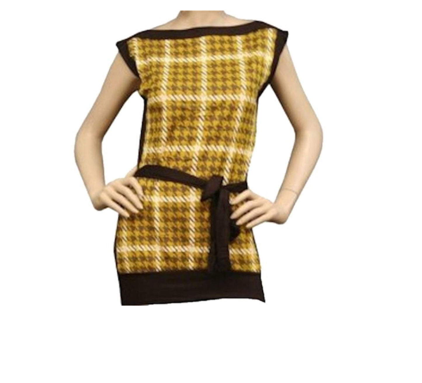 Houndstooth Tab Sleeve Belted Top Shirt