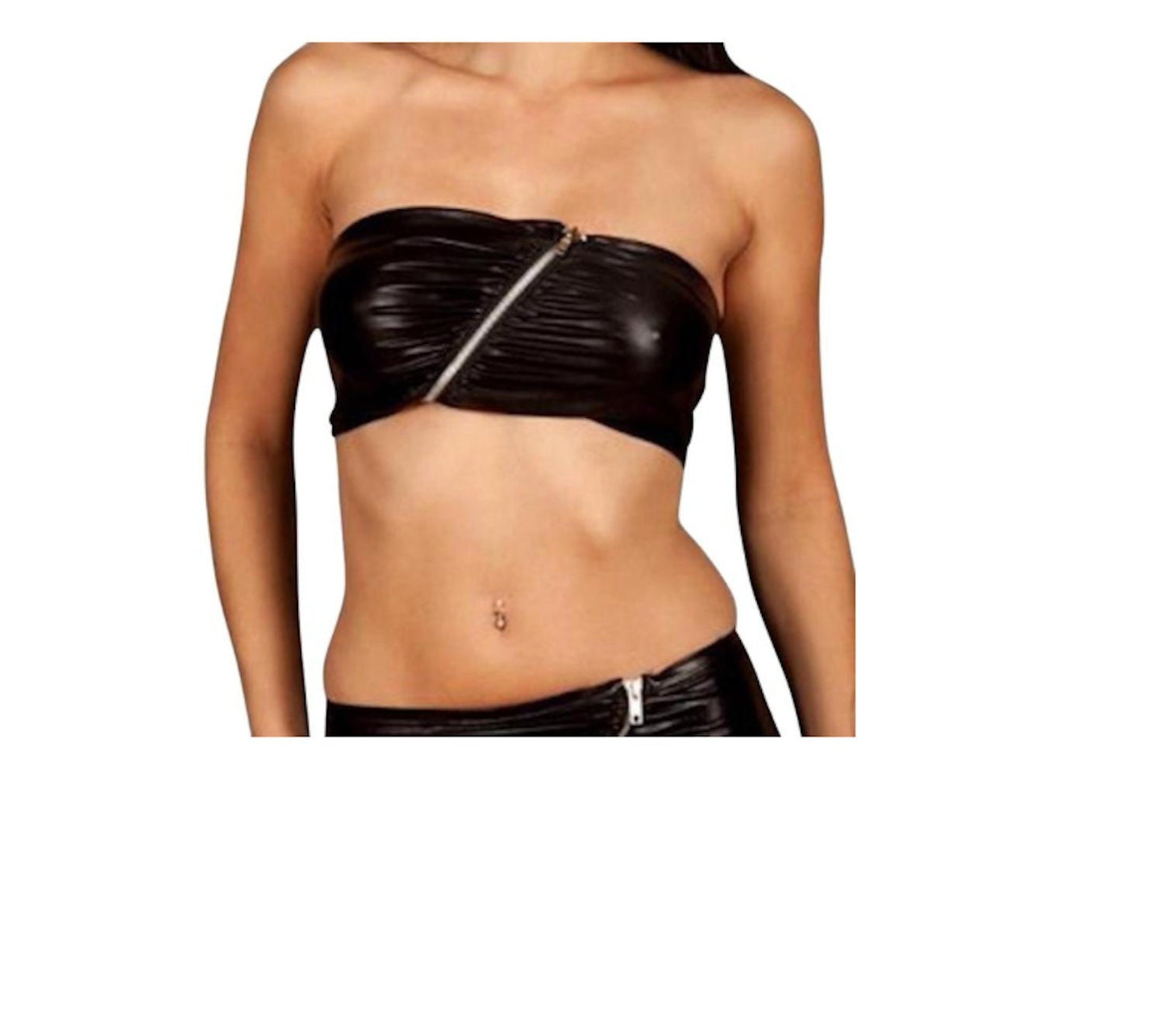 Biker Chic Bias Zip Bandeau Faux Leather Top