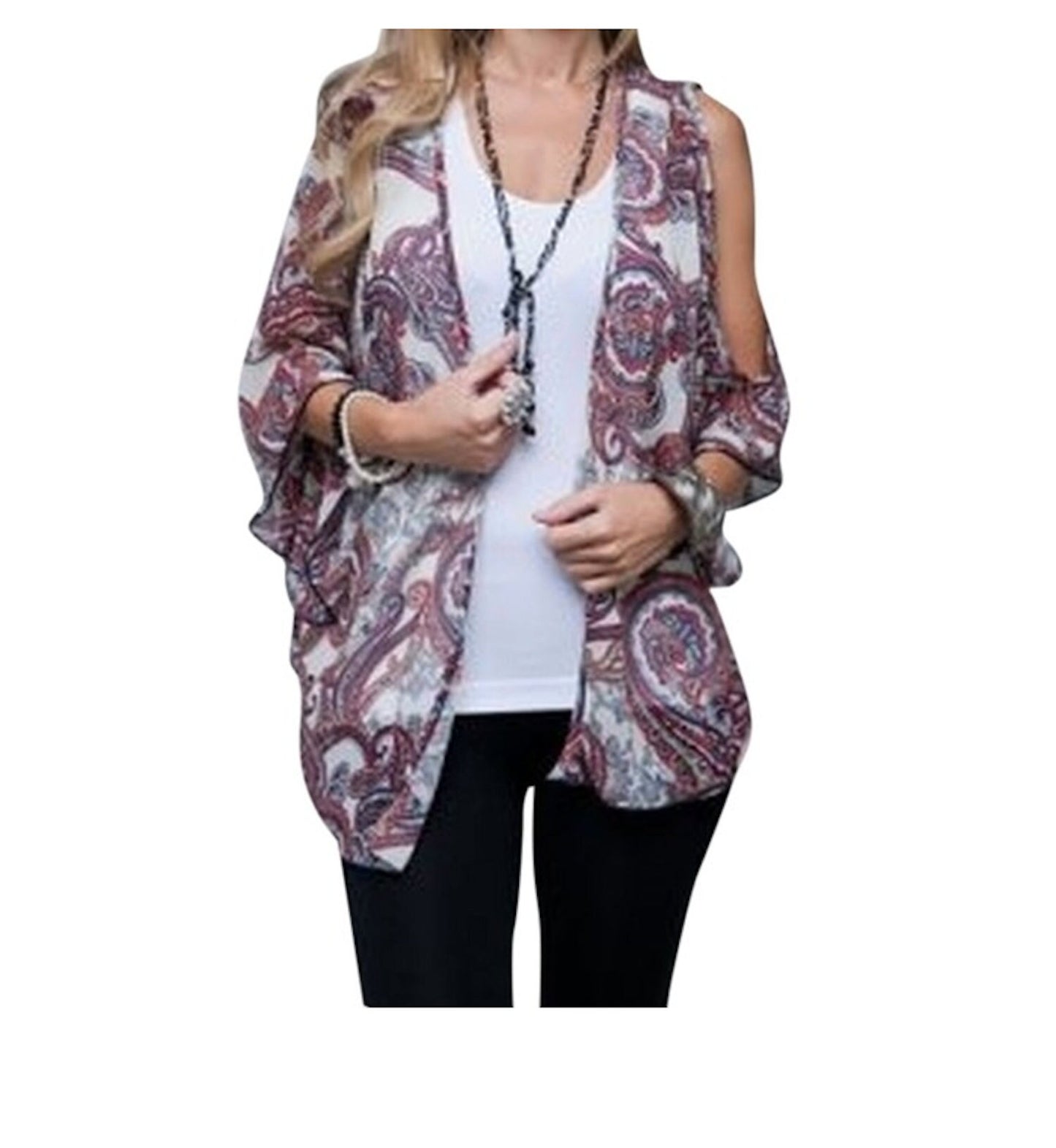 Paisley Print Split Sleeve Cardigan