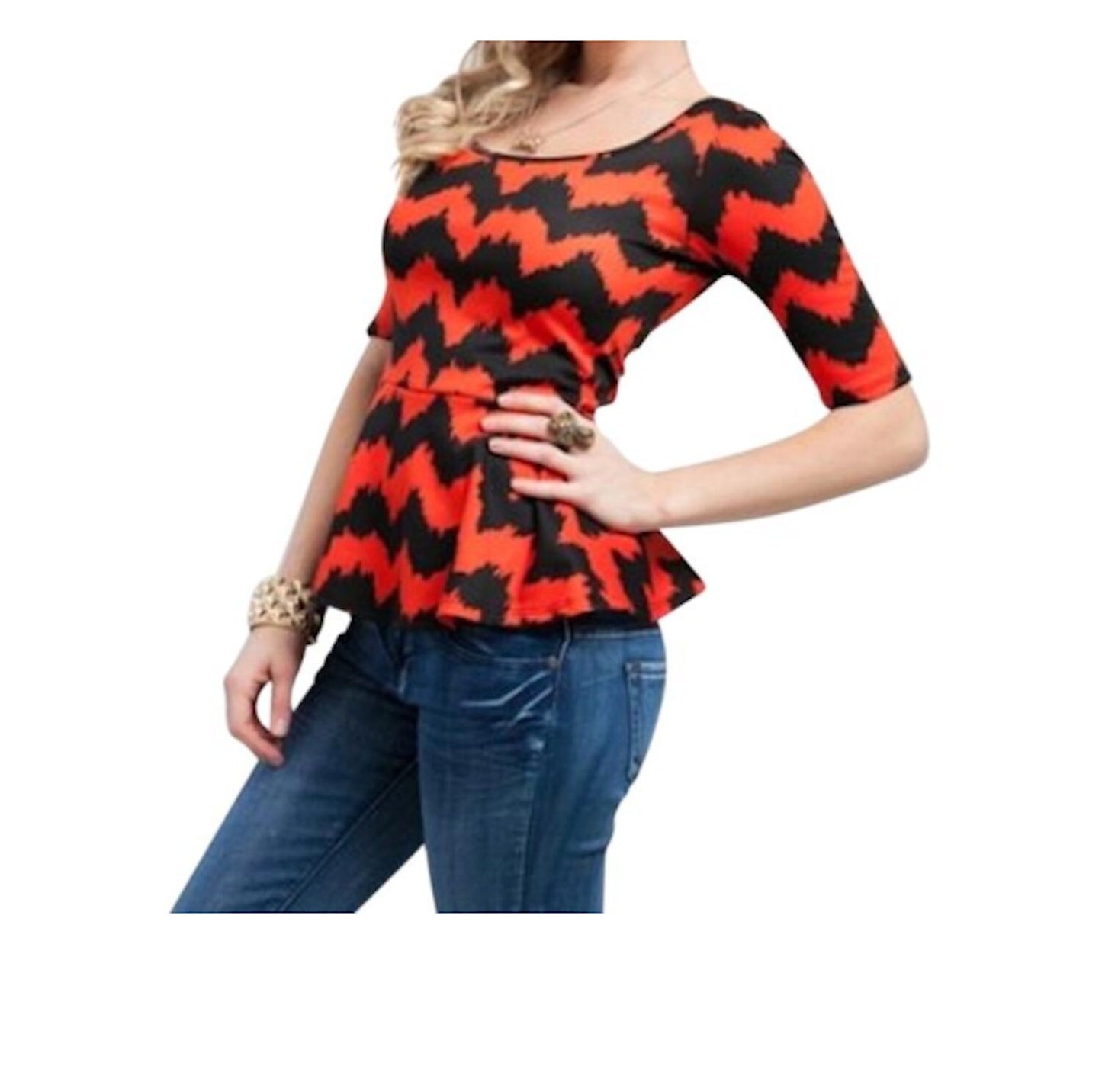Chevron Zig Zag Peplum Top Blouse