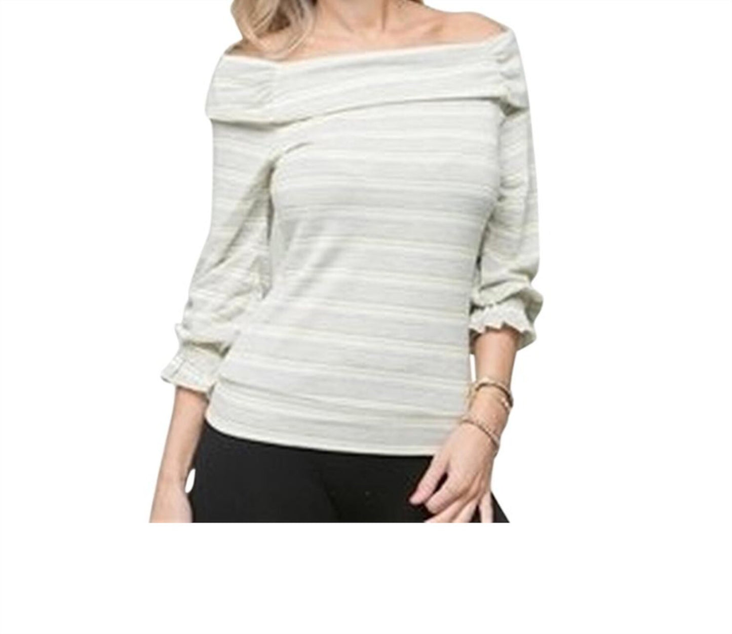 Off Shoulder Stripe Ruffle Sleeve Top Blouse