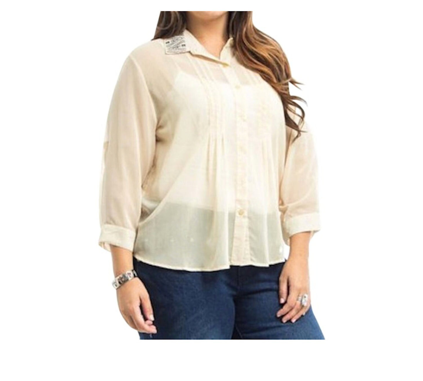 Plus Size Embroidered Button Down Blouse Top