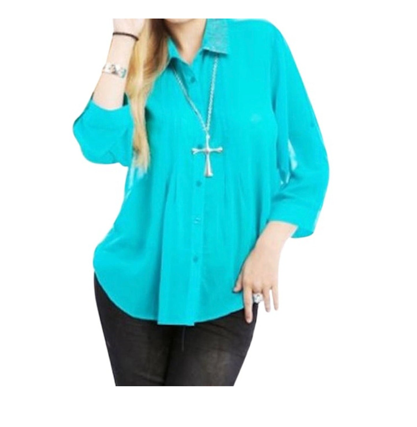 Plus Size Embroidered Button Down Blouse Top