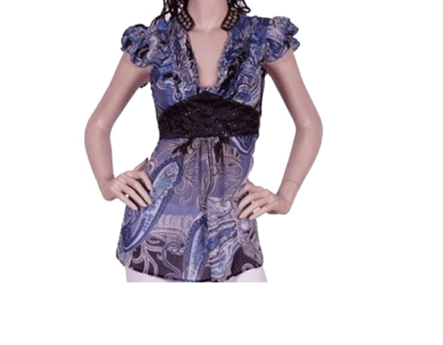 Paisley Flutter Sleeve Top Blouse Shirt