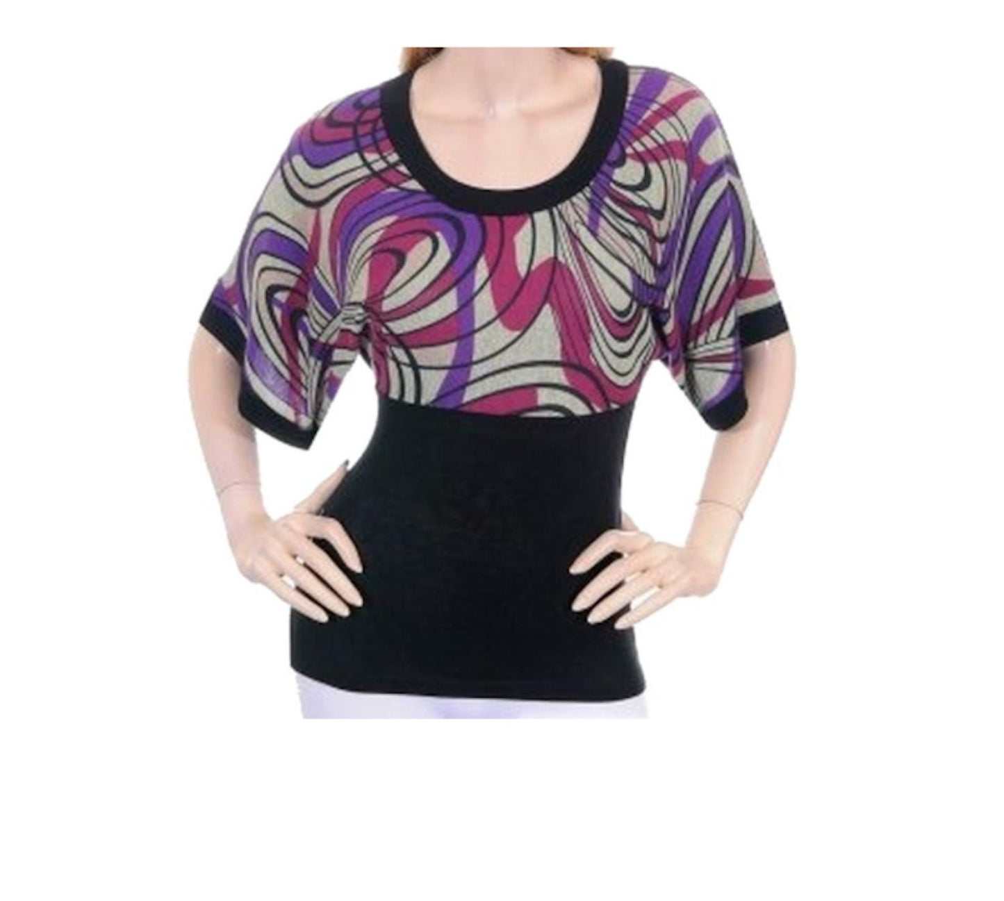 Kimono Sleeve Geometric Thin Knit Sweater Top