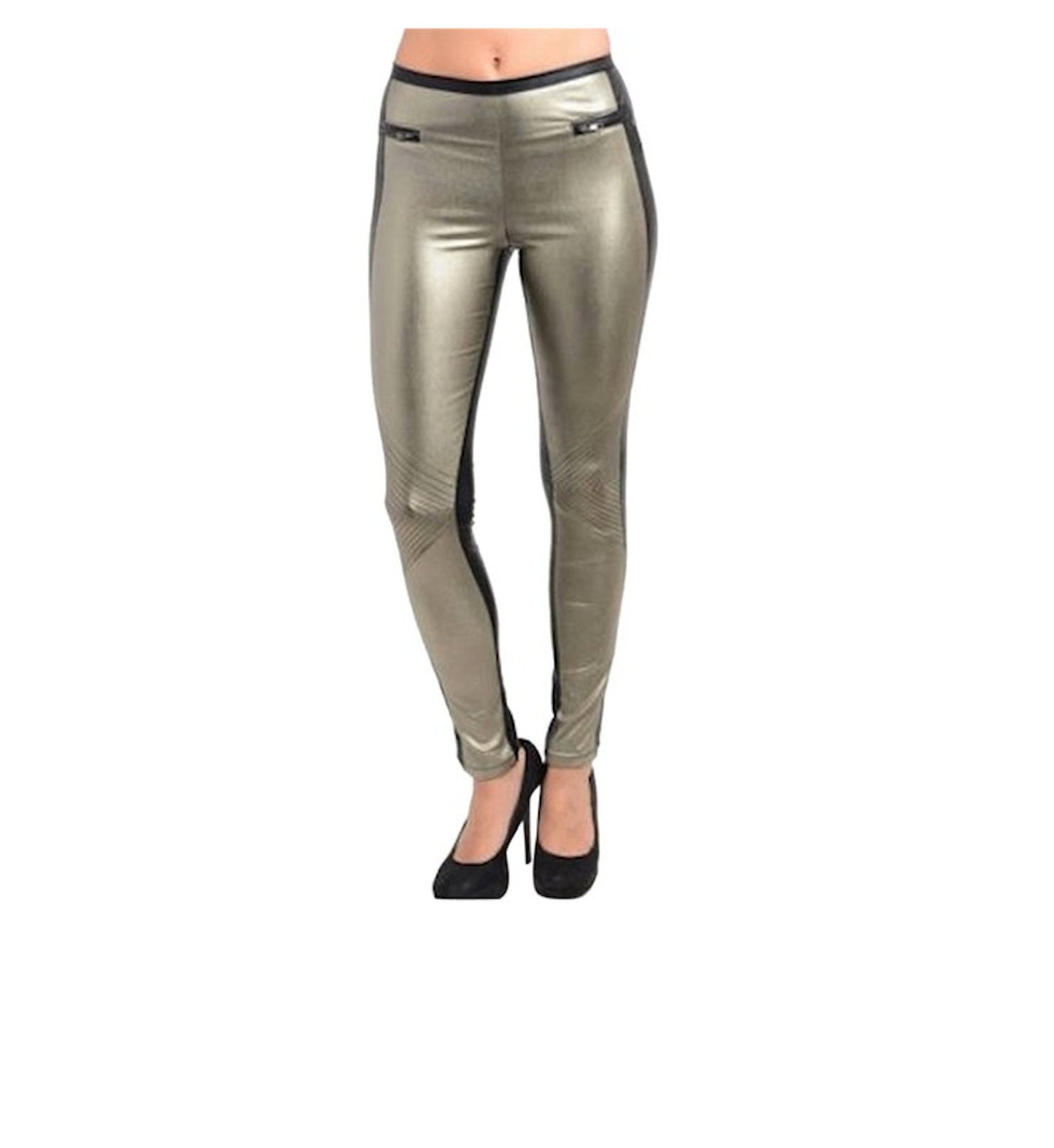 Glitzy Metallic Color Block Two Tone Skinny Leg Pant