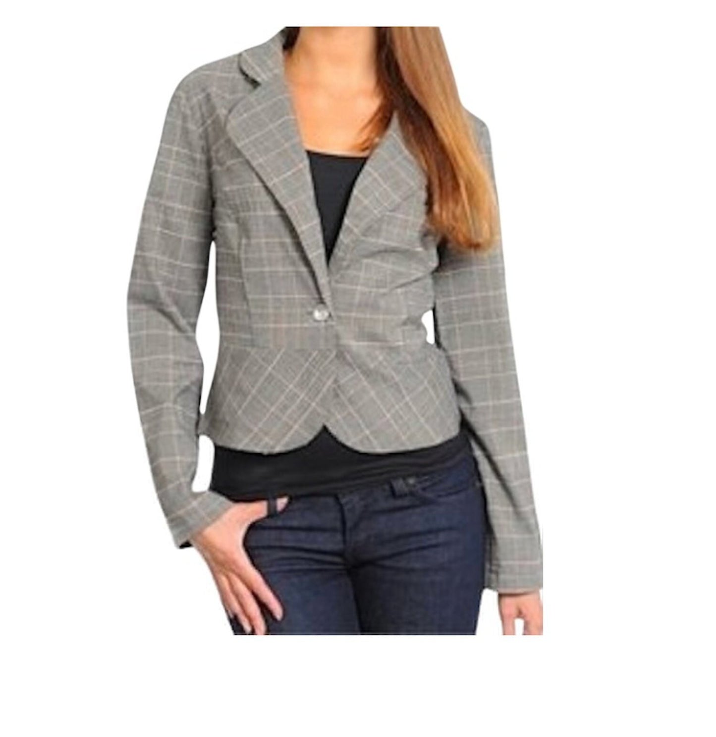 Long Sleeve Plaid Scoop Bottom Blazer Jacket