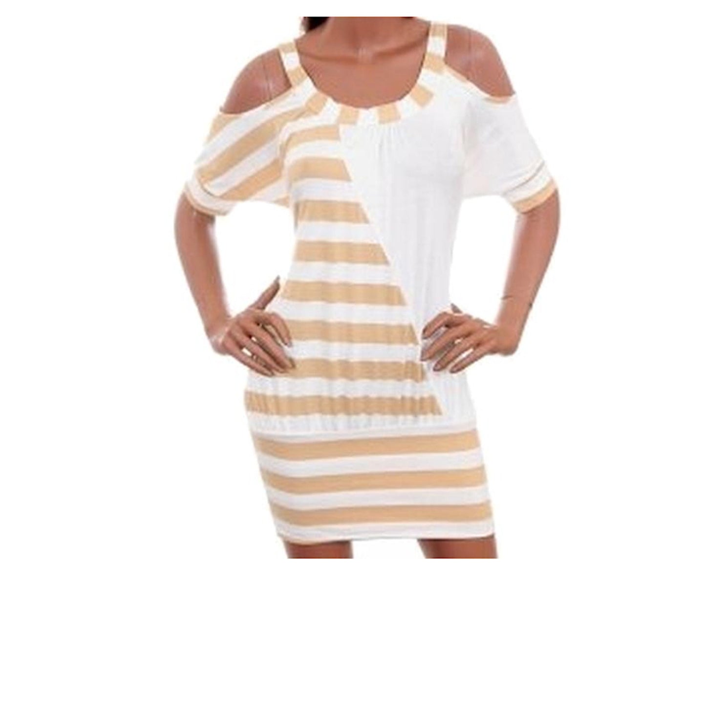 Striped Peekaboo Shoulder Color Block Beach Dress