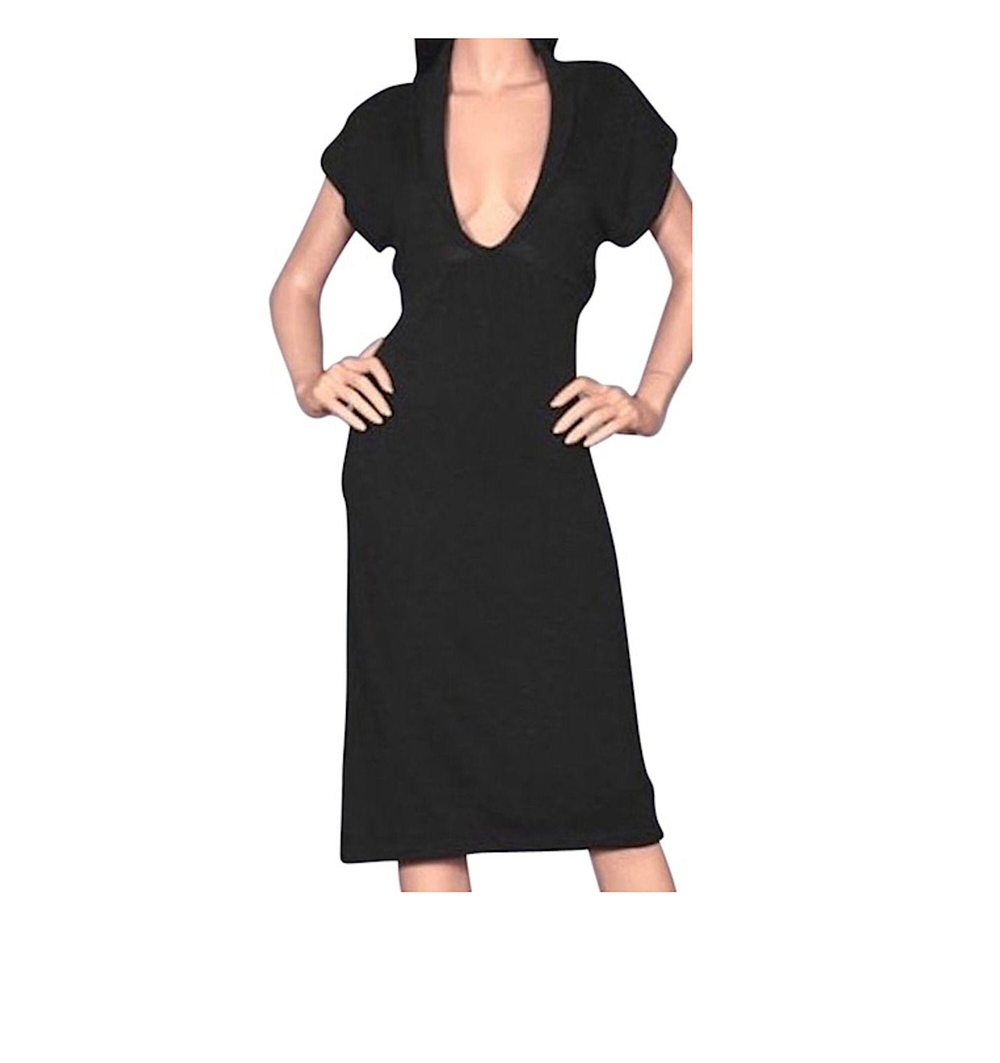 Collared PLunge Thin Sweater Dress