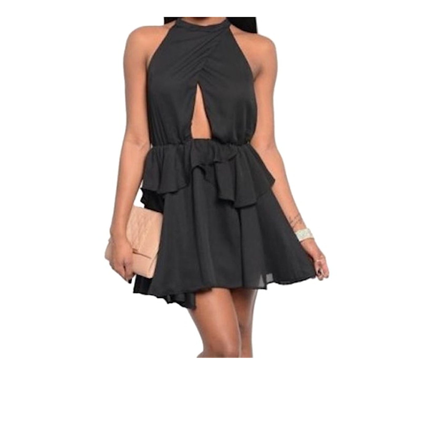 Choker Halter Cut Out Ruffle Tier Chiffon Dress