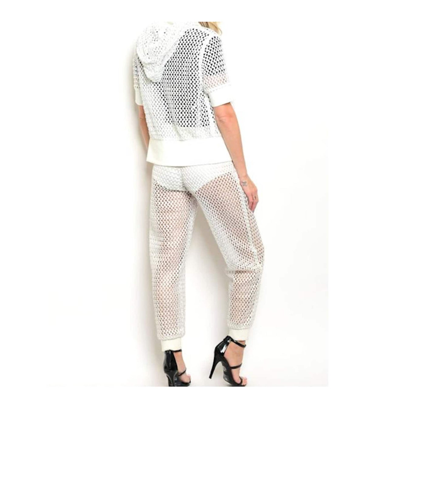 Women's Size Small Last One 2pc Sheer Mesh Jacket & Matching Mesh Short Lined Jogger Pant Track Set Fashion