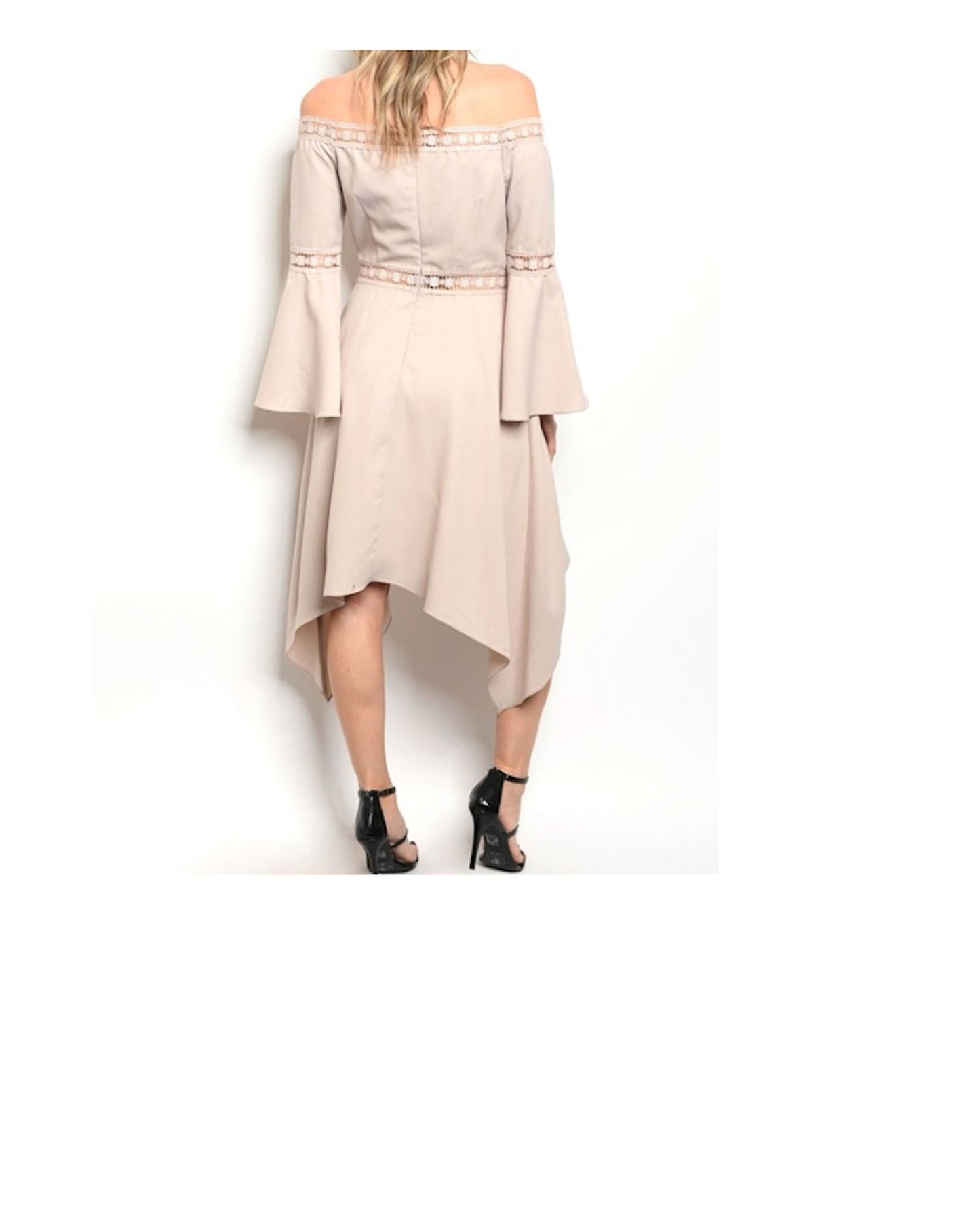 Off Shoulder Asymmetrical Bell Sleeve Cocktail Wedding Fashion Dress