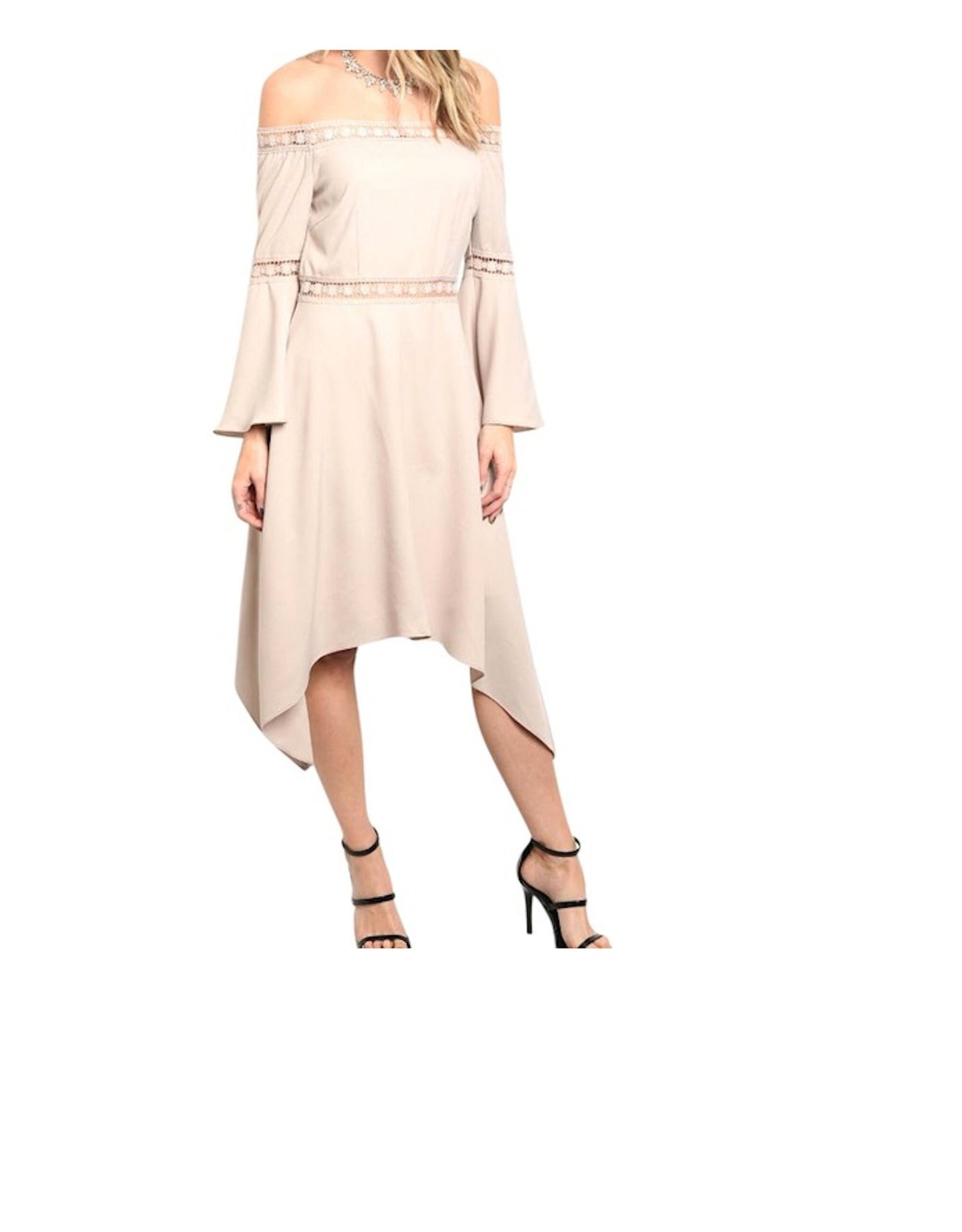 Off Shoulder Asymmetrical Bell Sleeve Cocktail Wedding Fashion Dress