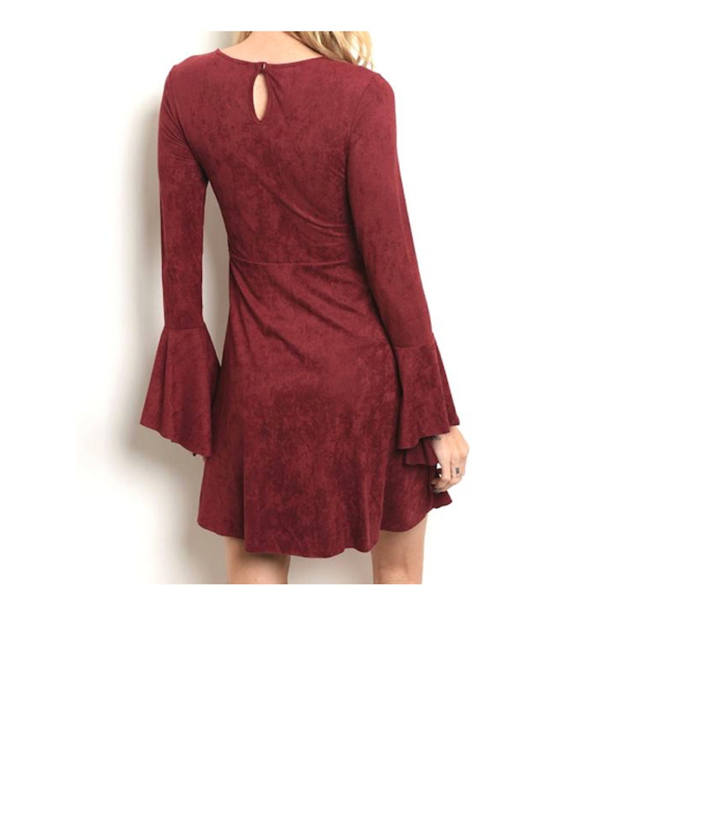 Bias Cut Bell Sleeve Velour Skater Dress