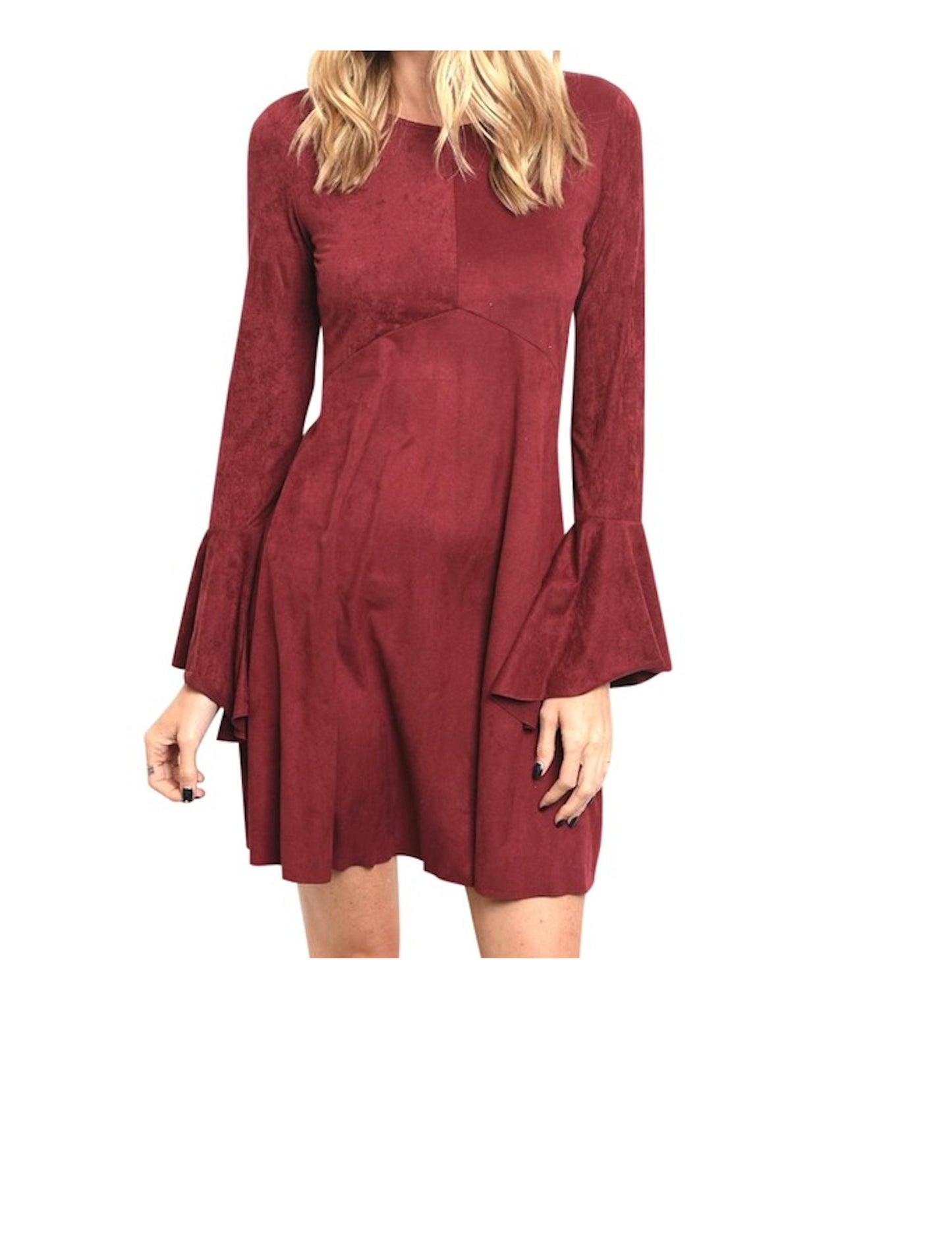 Bias Cut Bell Sleeve Velour Skater Dress