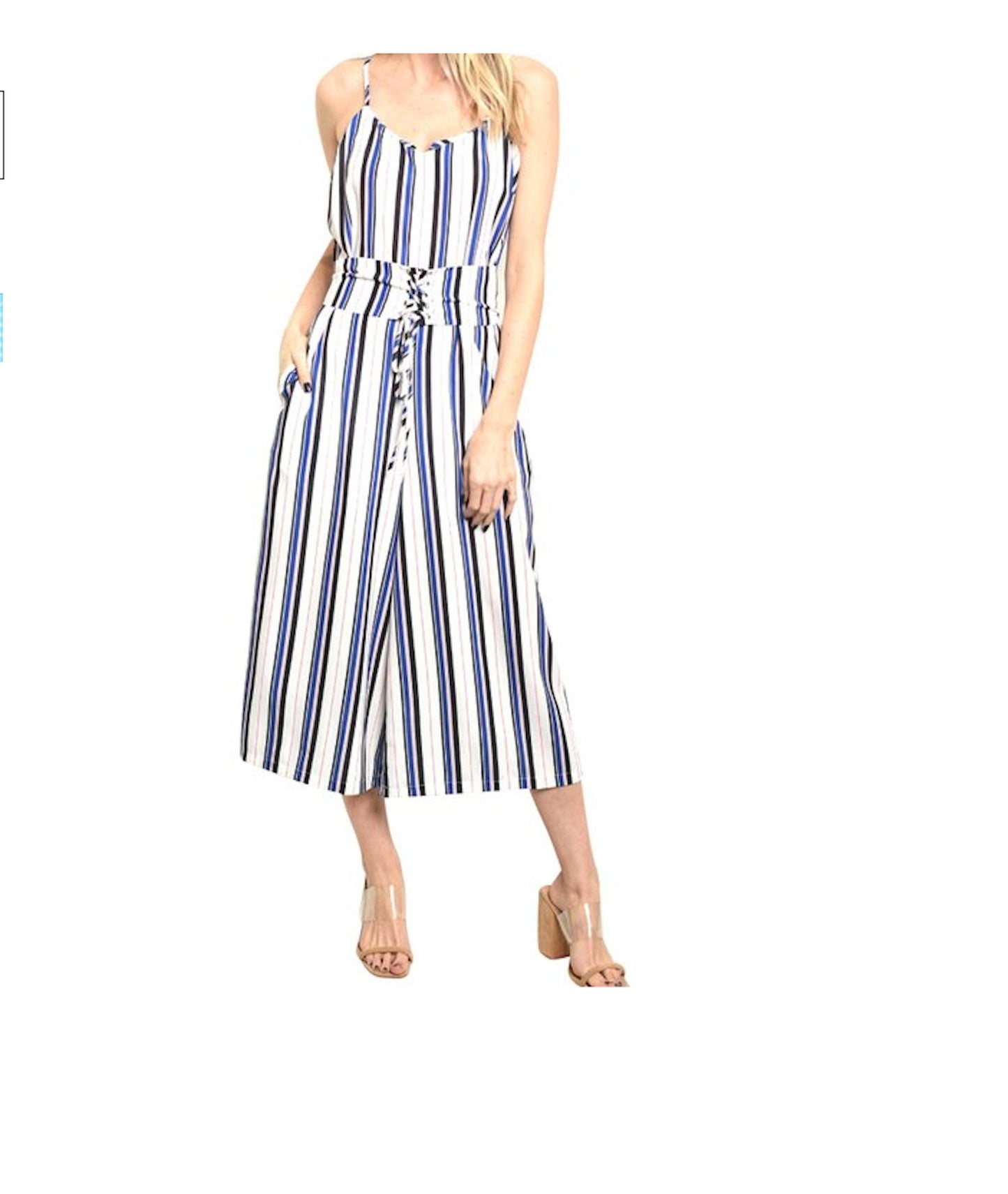 Spaghetti Strap Corset Waist Stripe Wide Leg Jumpsuit