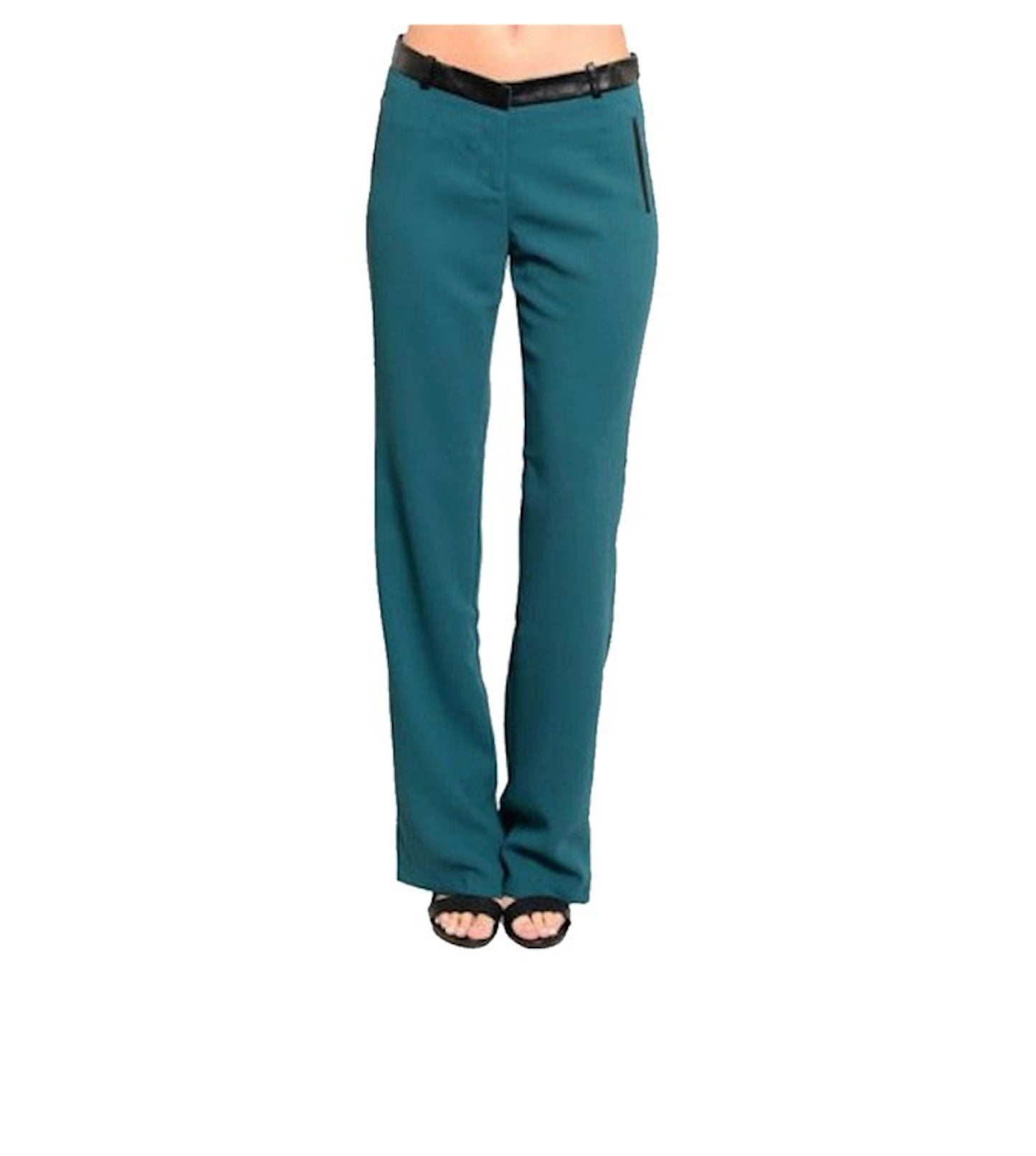 Faux Leather Trim Straight Leg Dress Pant