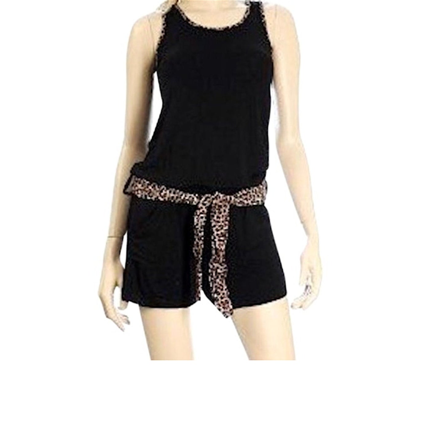 Leopard Trim Belted Romper Onepiece