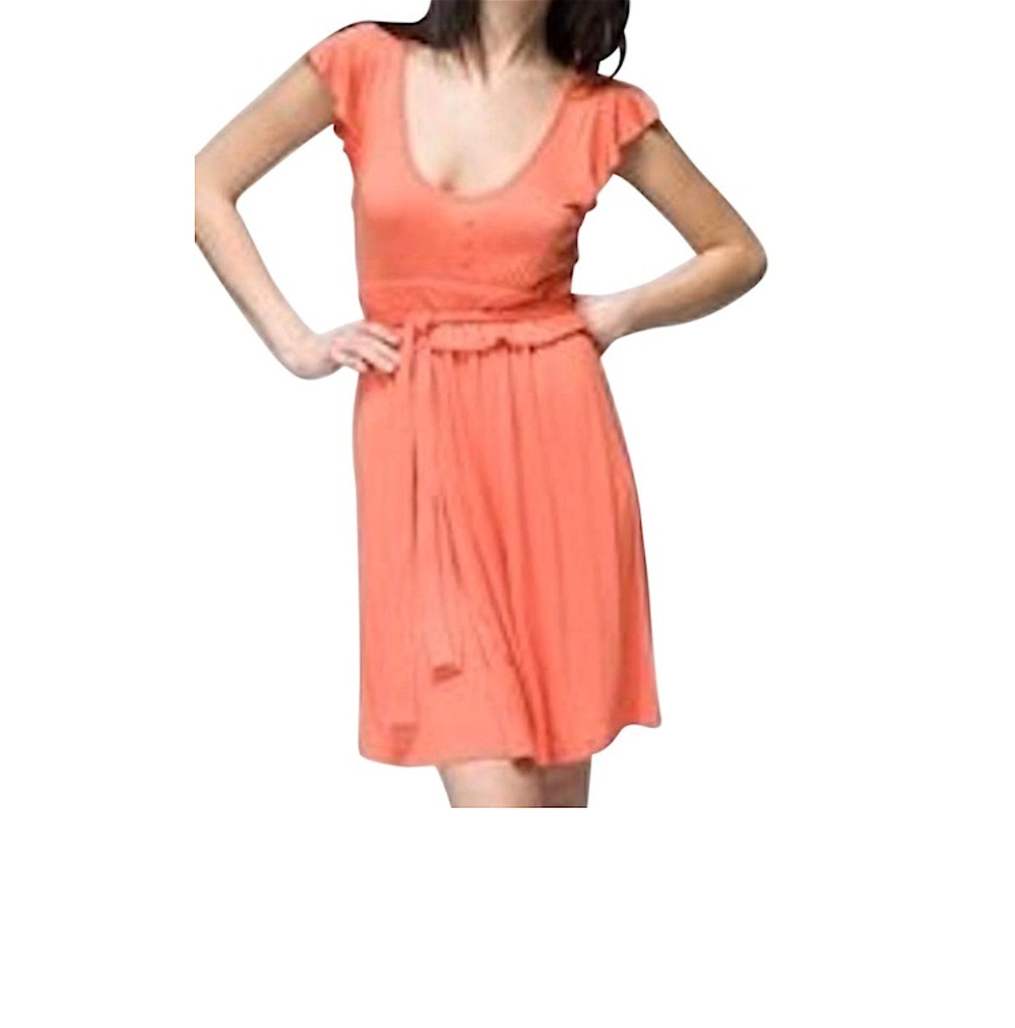 Tie Waist Flutter Sleeve Shirred Dress