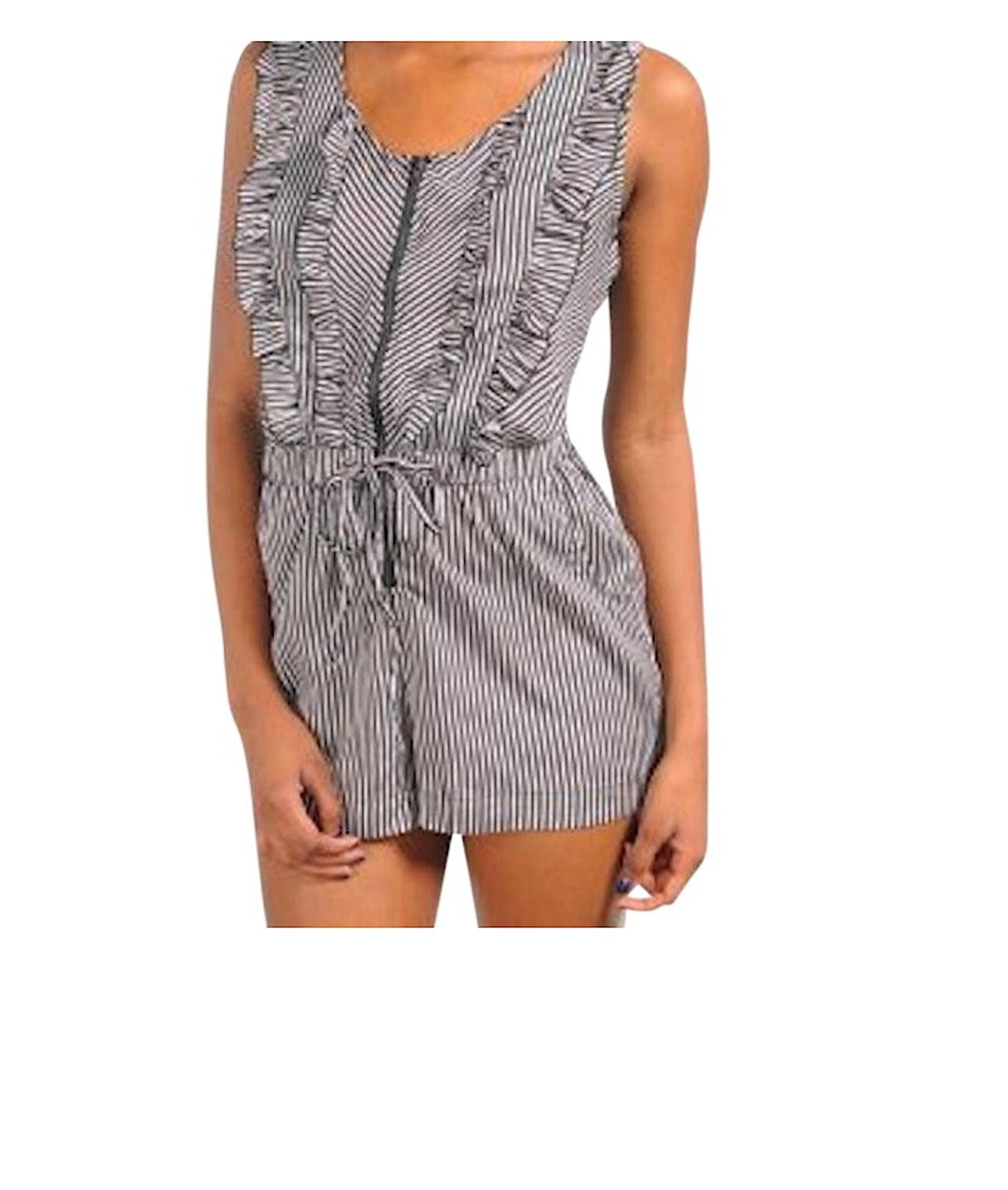 Sleeveless Stripe Ruffle Romper