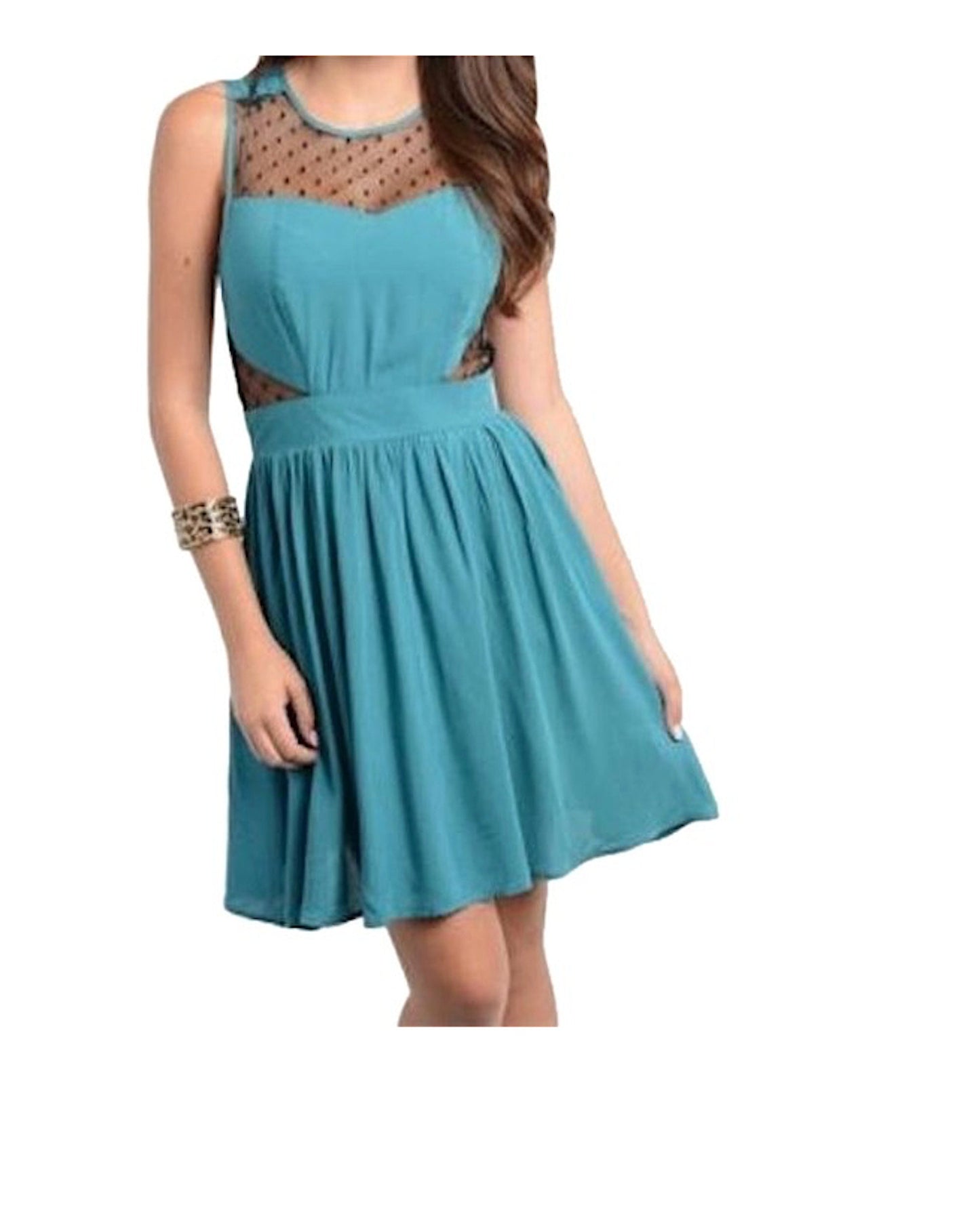 Sleeveless Polka Dot Sheer A Line Dress