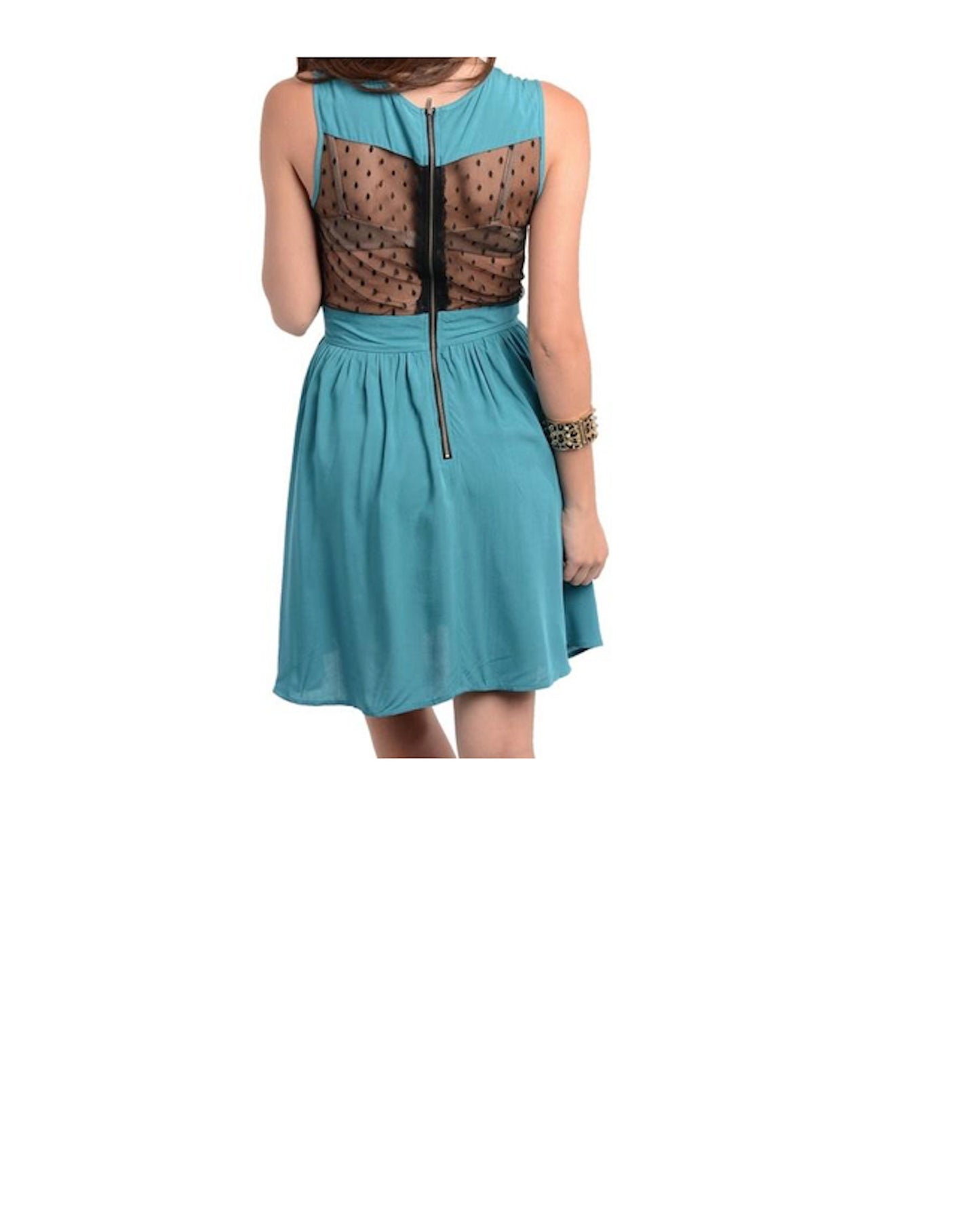 Sleeveless Polka Dot Sheer A Line Dress
