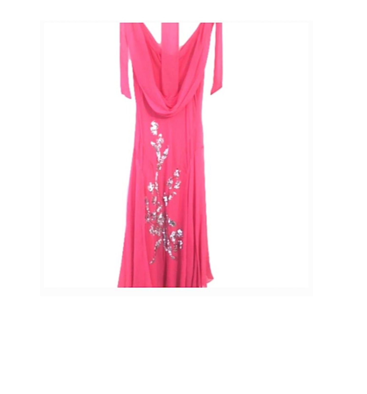 PINK TREND Size 4 Floral Vine Sequin Chiffon Open Back Midi Wedding Fashion Dress
