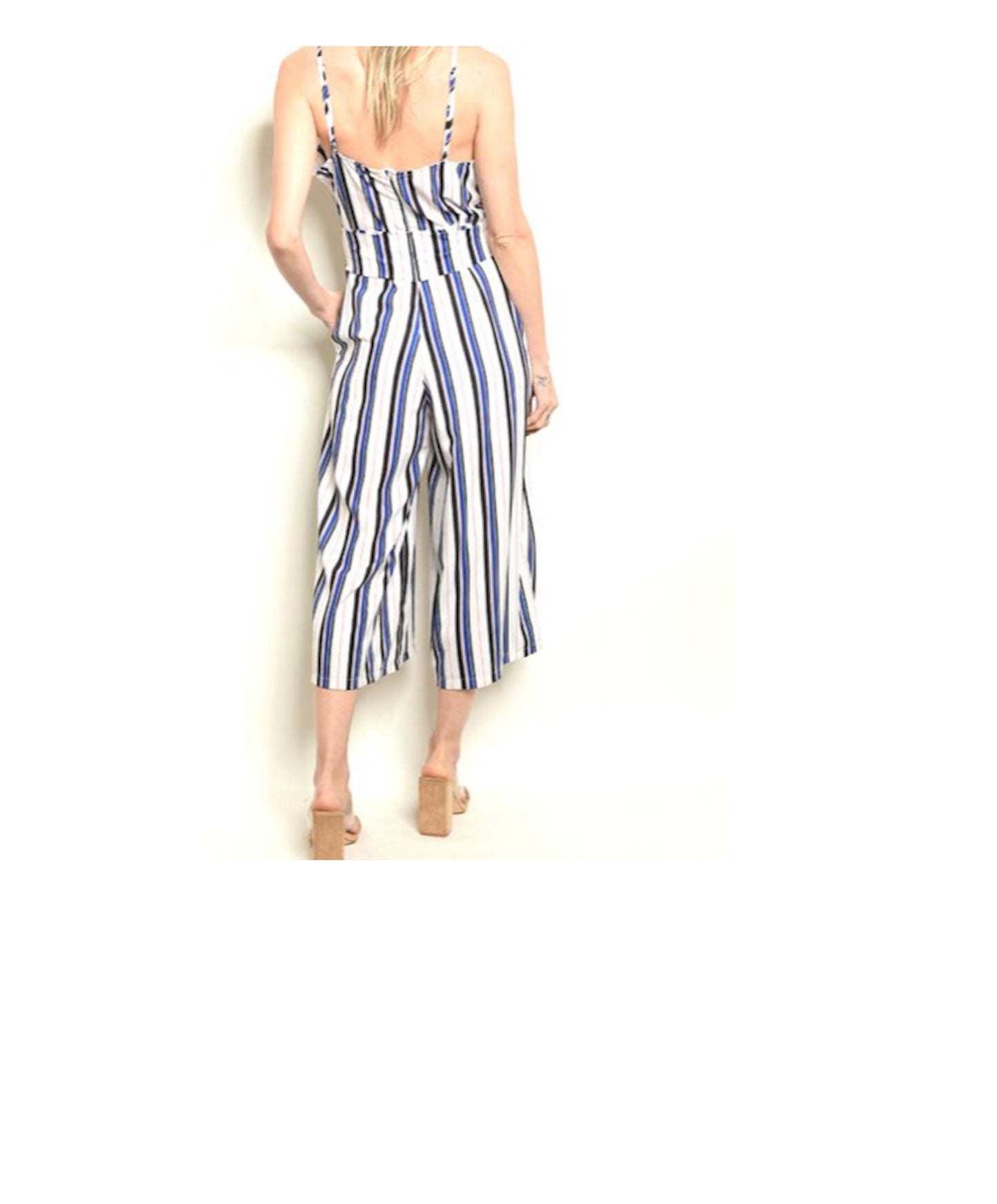 Spaghetti Strap Corset Waist Stripe Wide Leg Jumpsuit