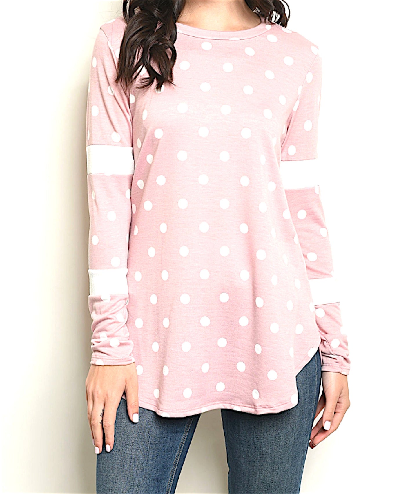 Long Sleeve Polka Dot Tunic Top Blouse