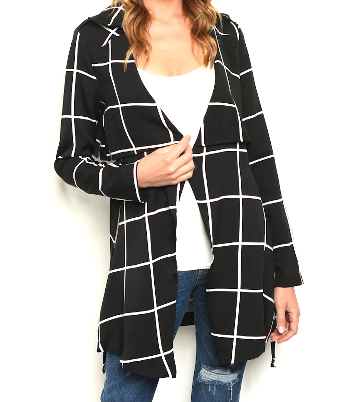 Tie Waist Check Lightweight Trench Jacket Coat
