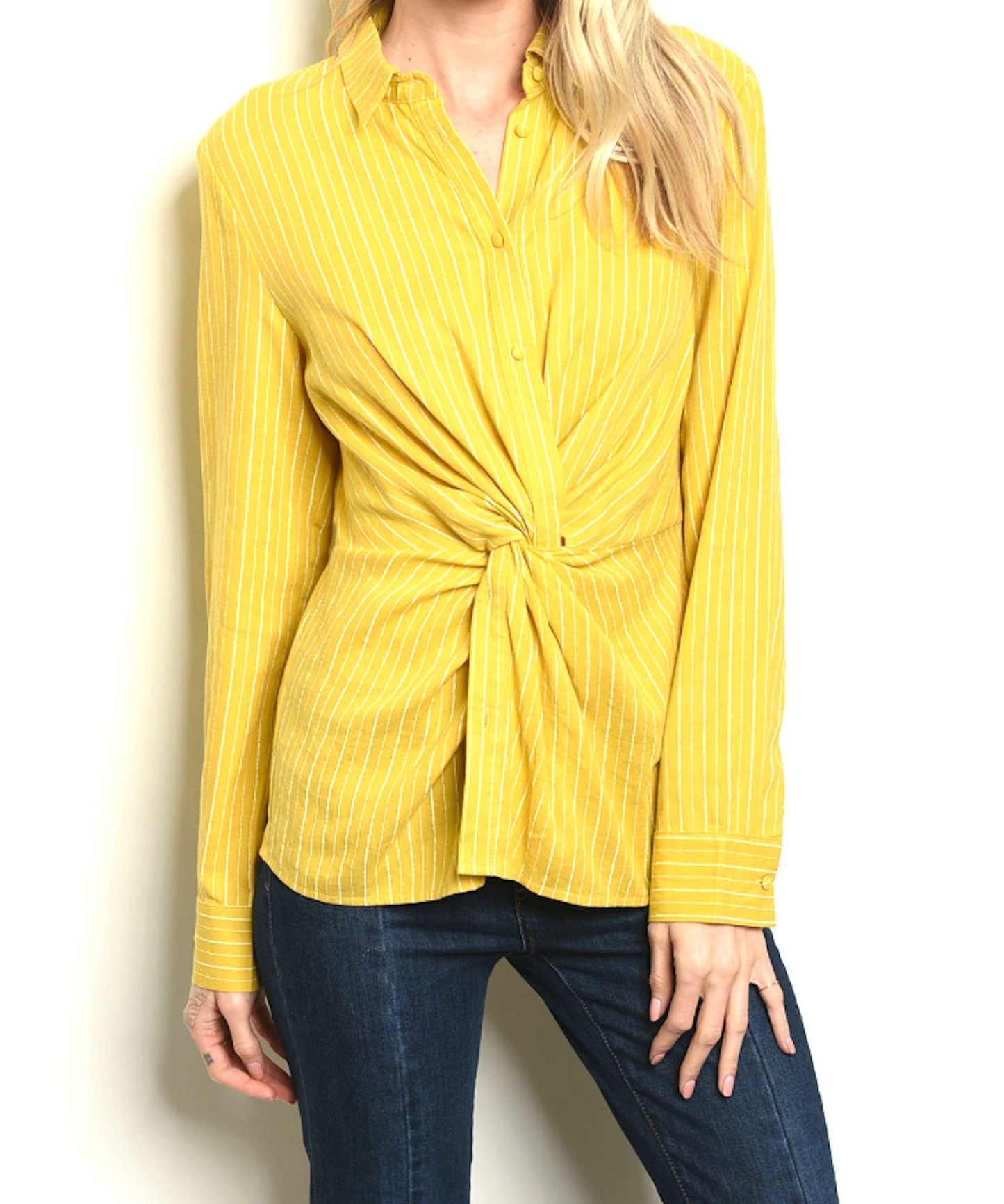 Collared Button Down Twist Stripe Top Blouse