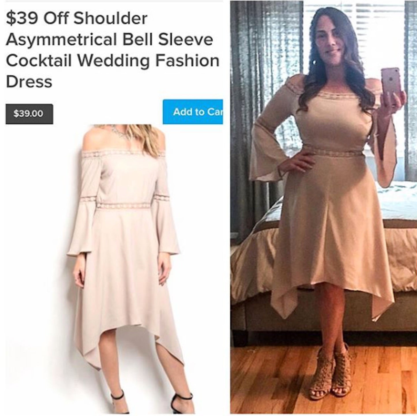 Off Shoulder Asymmetrical Bell Sleeve Cocktail Wedding Fashion Dress