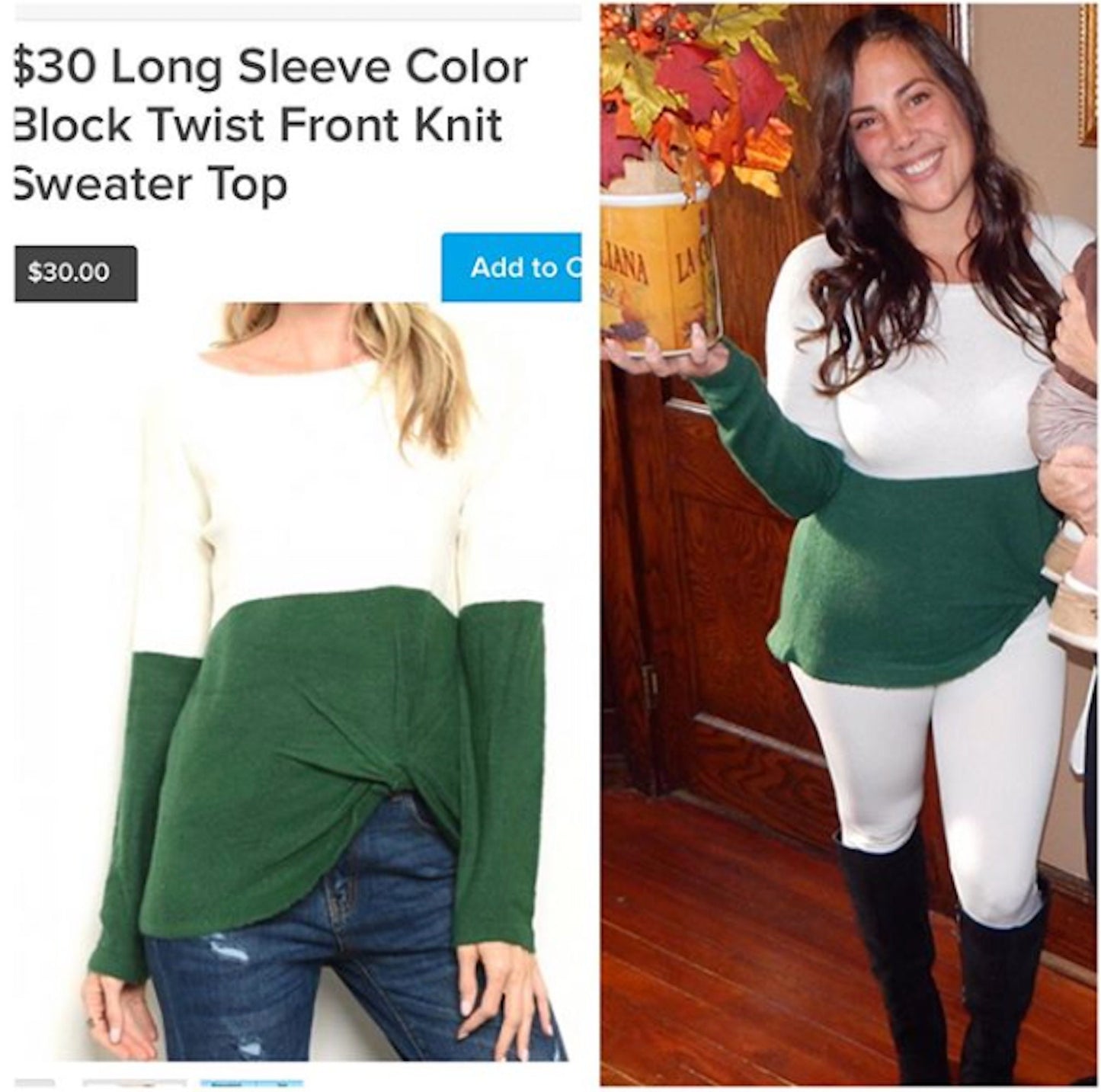 Long Sleeve Color Block Twist Front Knit Sweater Top