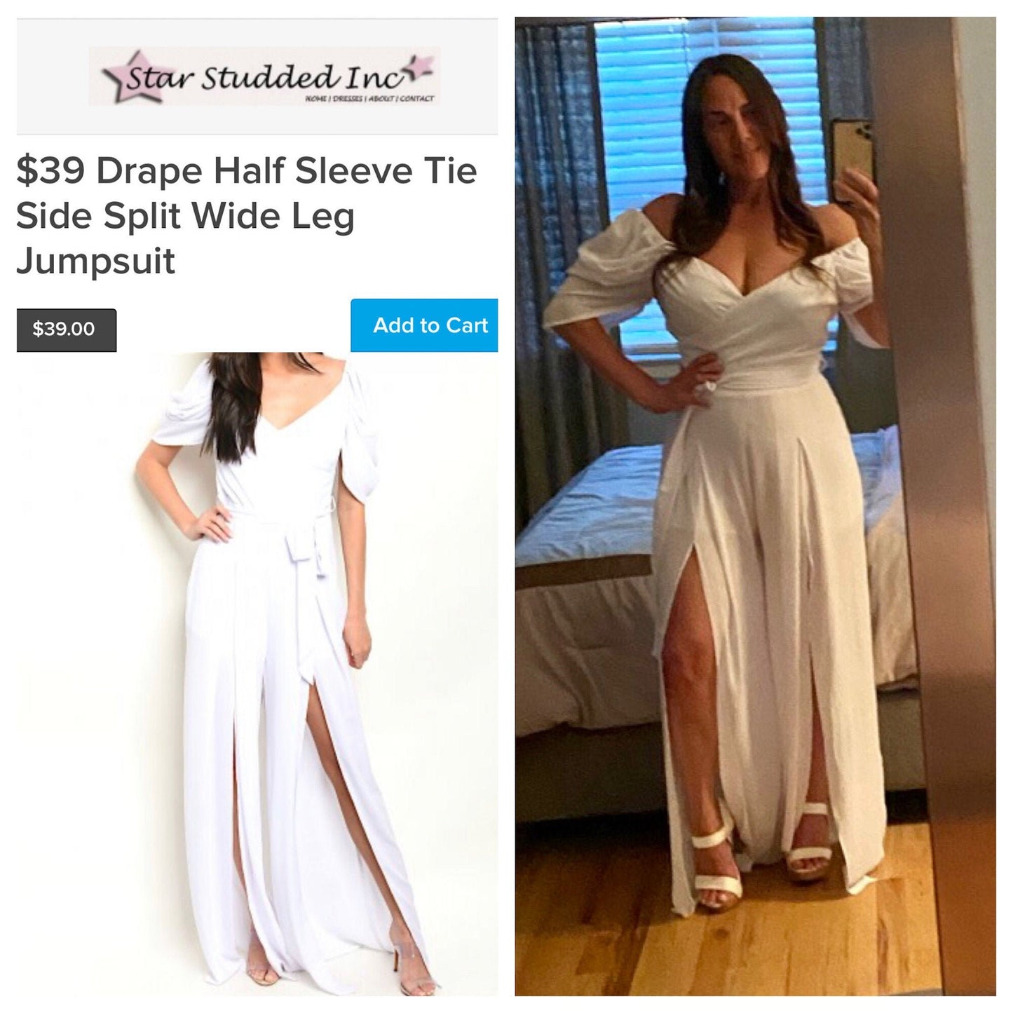 Drape Half Sleeve Tie Side Split Wide Leg Jumpsuit