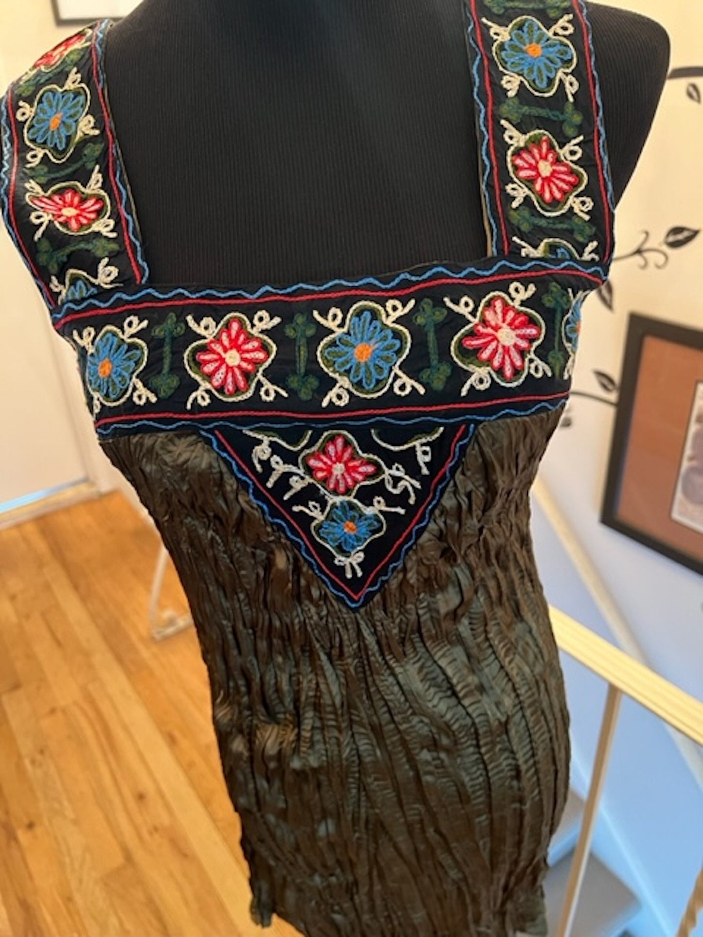 Silk Southwestern Crinkle Embroidered Mini Dress