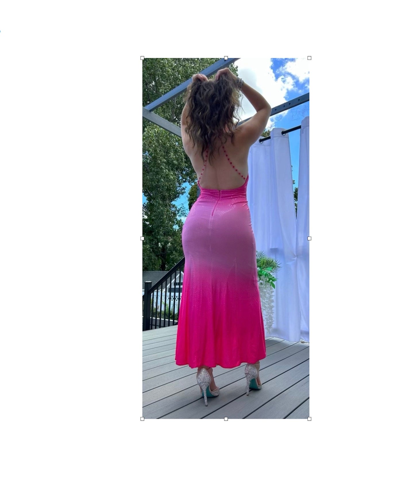 PINK TREND Liquid Ombre Jewel Open Back Halter Fishtail Wedding Prom Dress Fashion