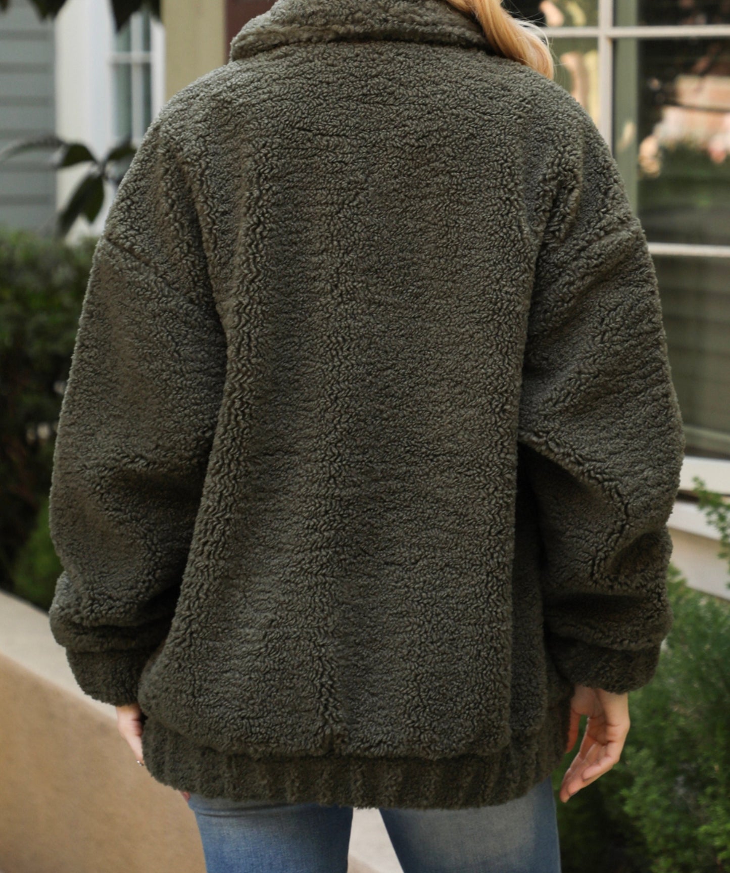 High Pile Fleece Zip Up Pocket Oversized Jacket Coat