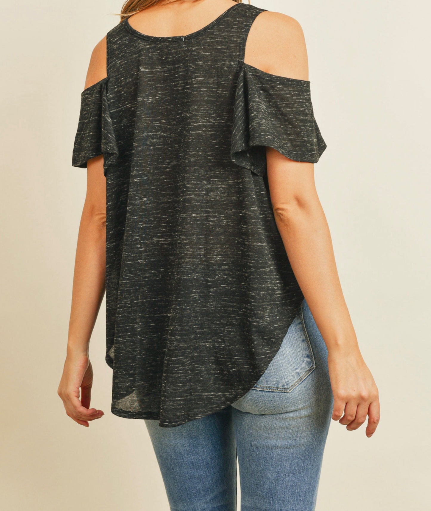 Women's Cold Shoulder Short Sleeve Scoop Hem Stria Top Blouse Fashion