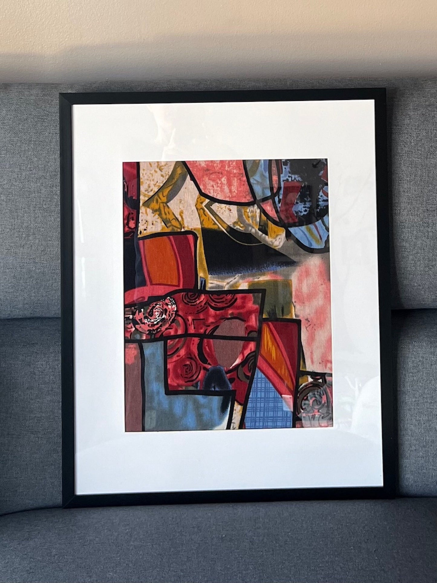 16 x 20 Framed Indian Ethnic Cotton Linen Fabric Textile Wall Art
