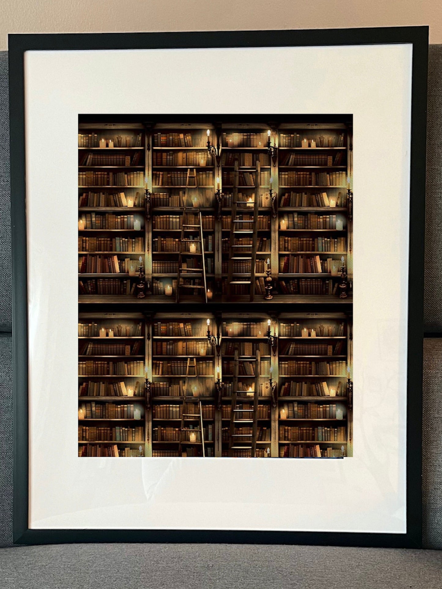 16 x 20 Framed Bold Library Librarian Books Polyester Fabric Textile Wall Art