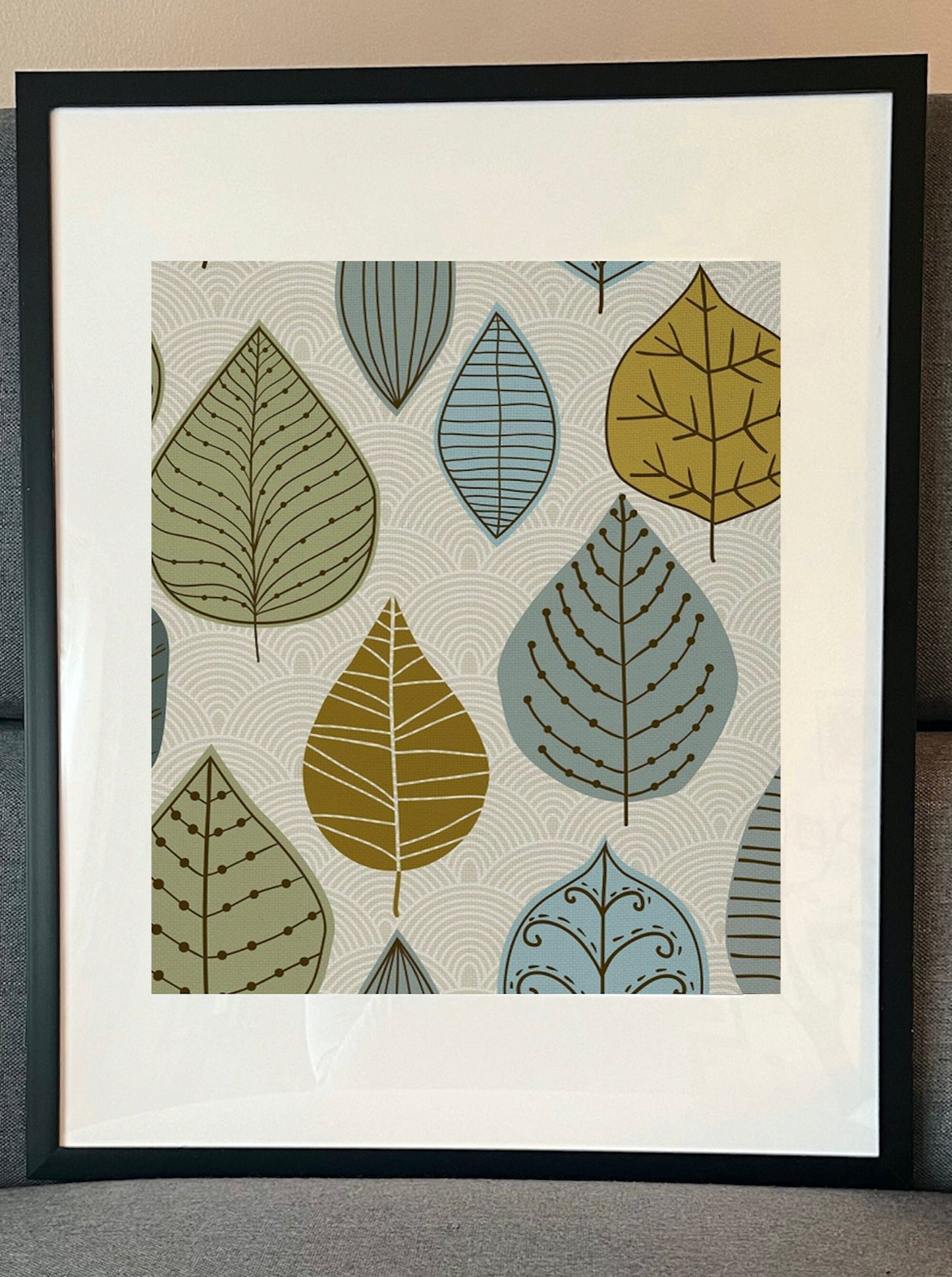 16 x 20 Framed Bold Retro Leaves Polyester Fabric Textile Wall Art