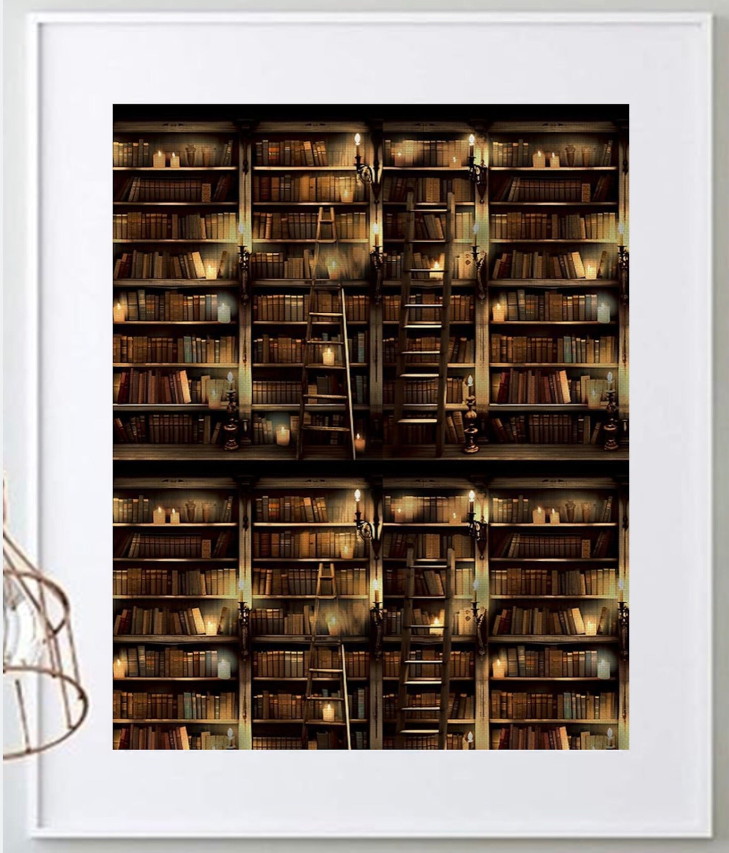 16 x 20 Framed Bold Library Librarian Books Polyester Fabric Textile Wall Art