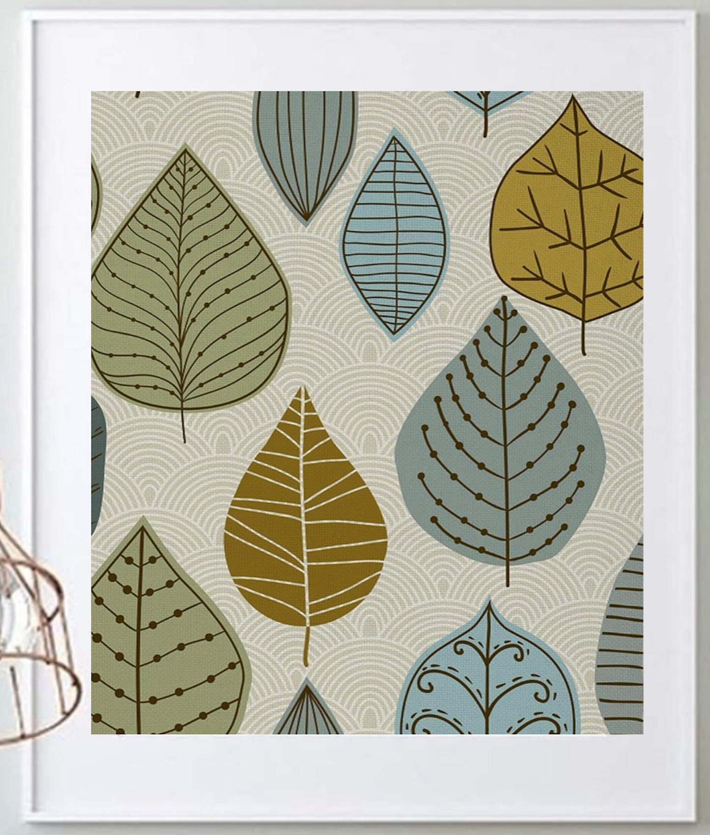 16 x 20 Framed Bold Retro Leaves Polyester Fabric Textile Wall Art