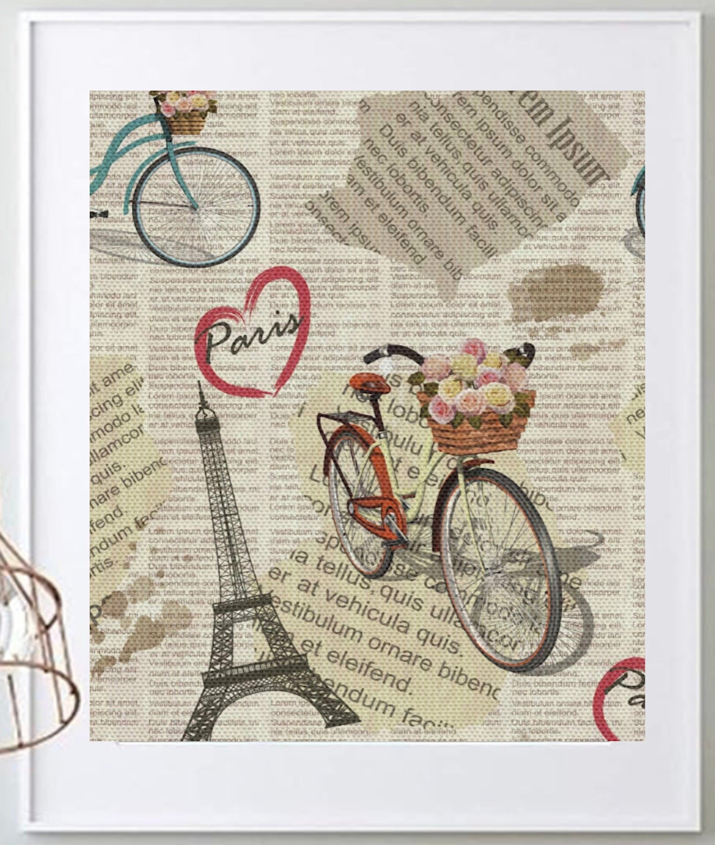 16 x 20 Framed Bold Paris Eiffel Tower French Culture Letters Theme Fabric Textile Wall Art