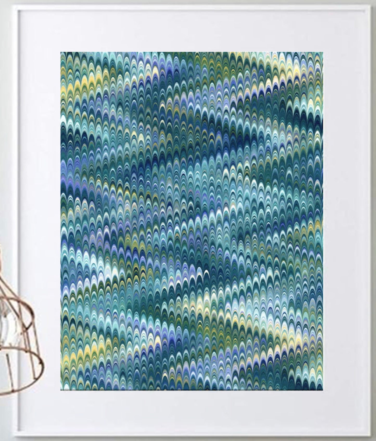 16 x 20 Framed Bold Marble Abstract Chevron Fusion Theme Fabric Textile Wall Art