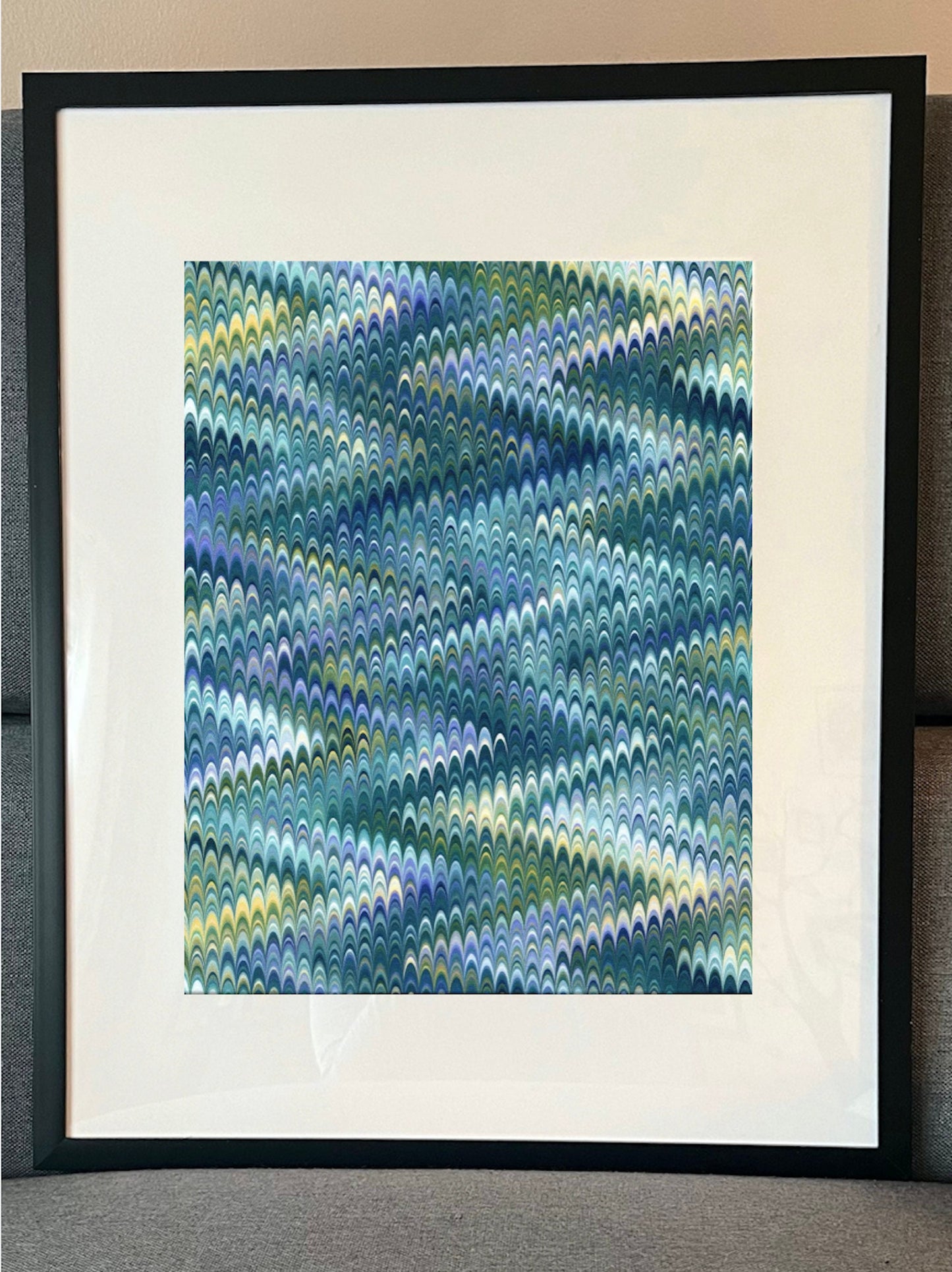 16 x 20 Framed Bold Marble Abstract Chevron Fusion Theme Fabric Textile Wall Art